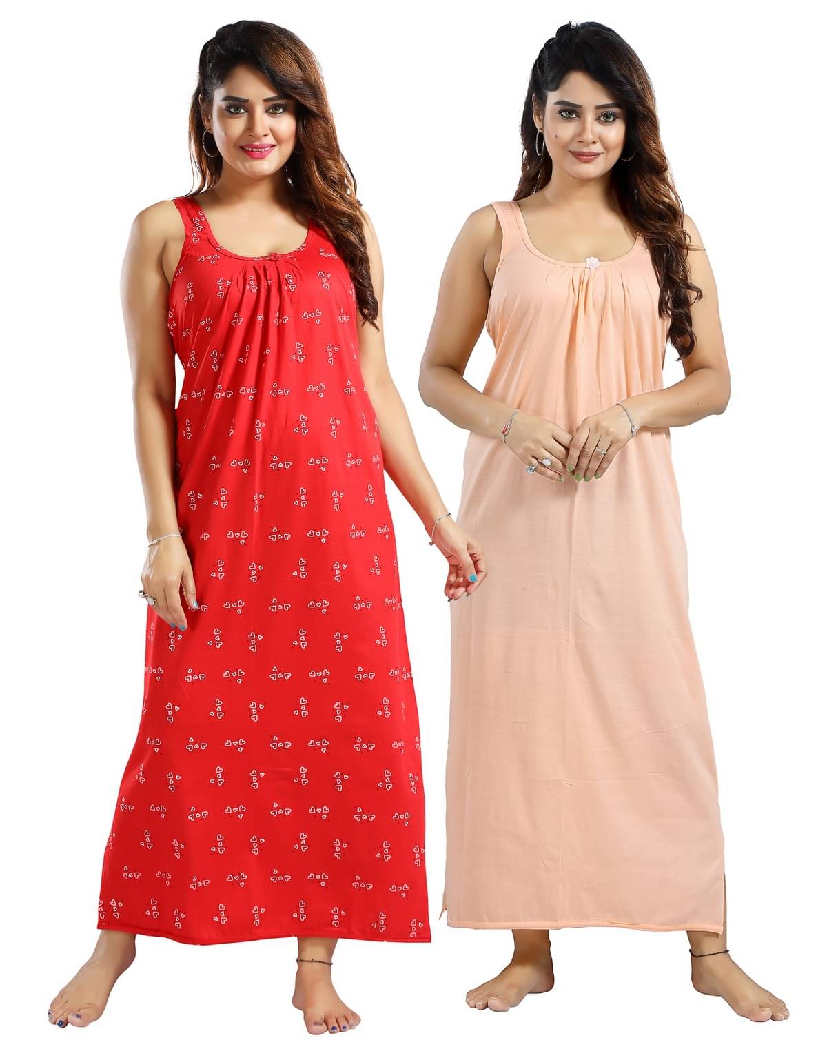 INNER BEATS Multicolor Cotton Blend Women's Nightwear Nighty & Night Gowns ( Pack of 2 ) INNER BEATS Multicolor Cotton Blend Women's Nightwear Nighty & Night Gowns ( Pack of 2 )