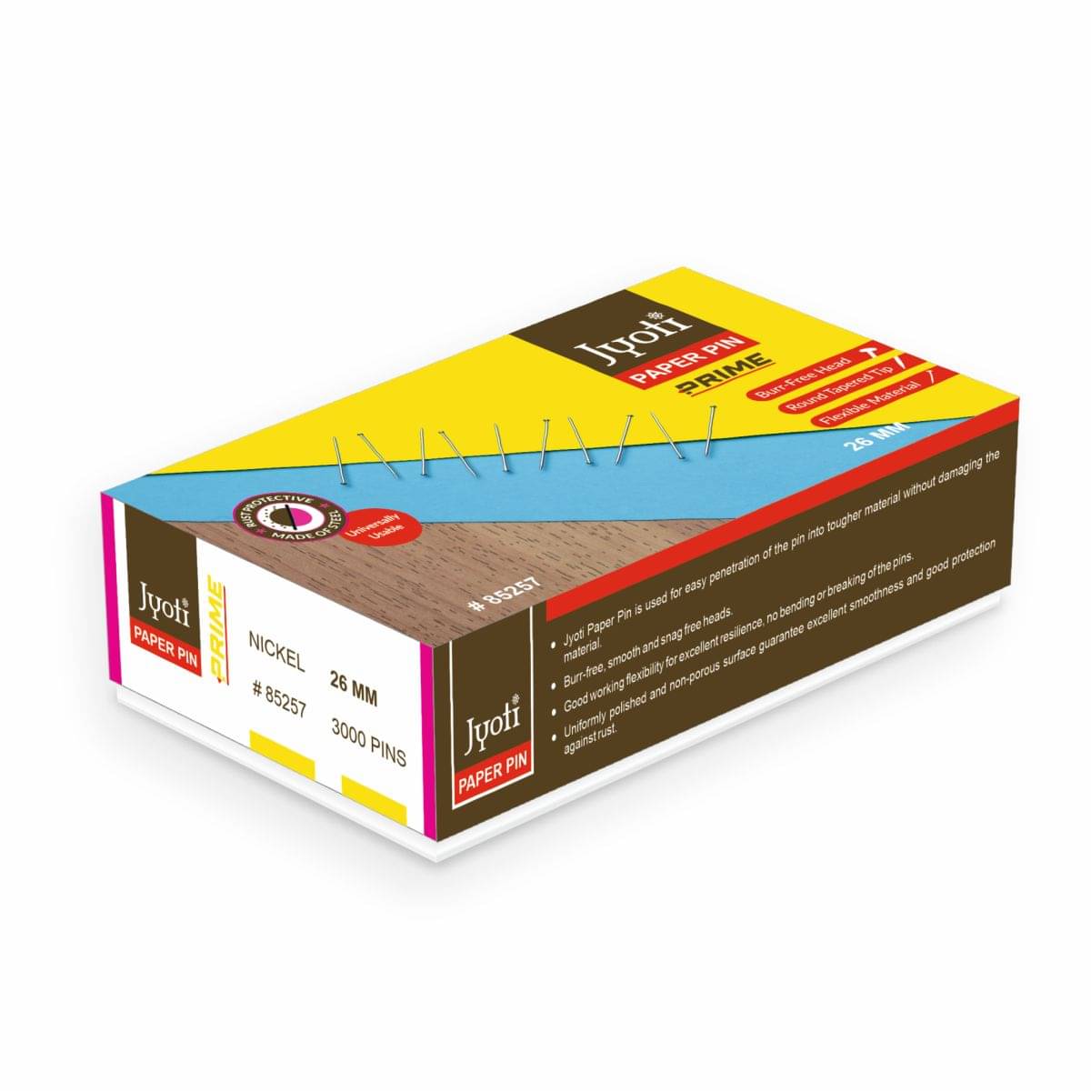     			Jyoti Paper Pin - Prime (3000 Pcs of 0.70x26mm Steel Pin in Nickel Finish in a Paper Box), Re-Usable Pins for Holding Loose Papers & Document Organizing, School, Office, and Stationery - Pack of 1