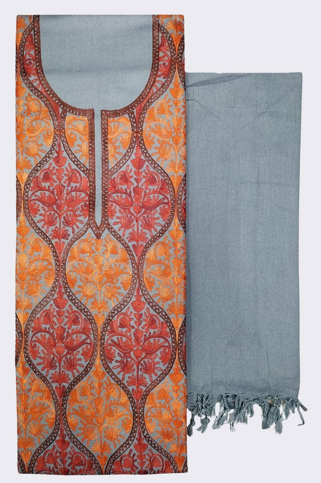 KASHMIRI Unstitched Woollen Embroidered Dress Material - Light Grey ( Pack of 1 ) - Unstitched Fabrics | Buy online on ZillyBuy
