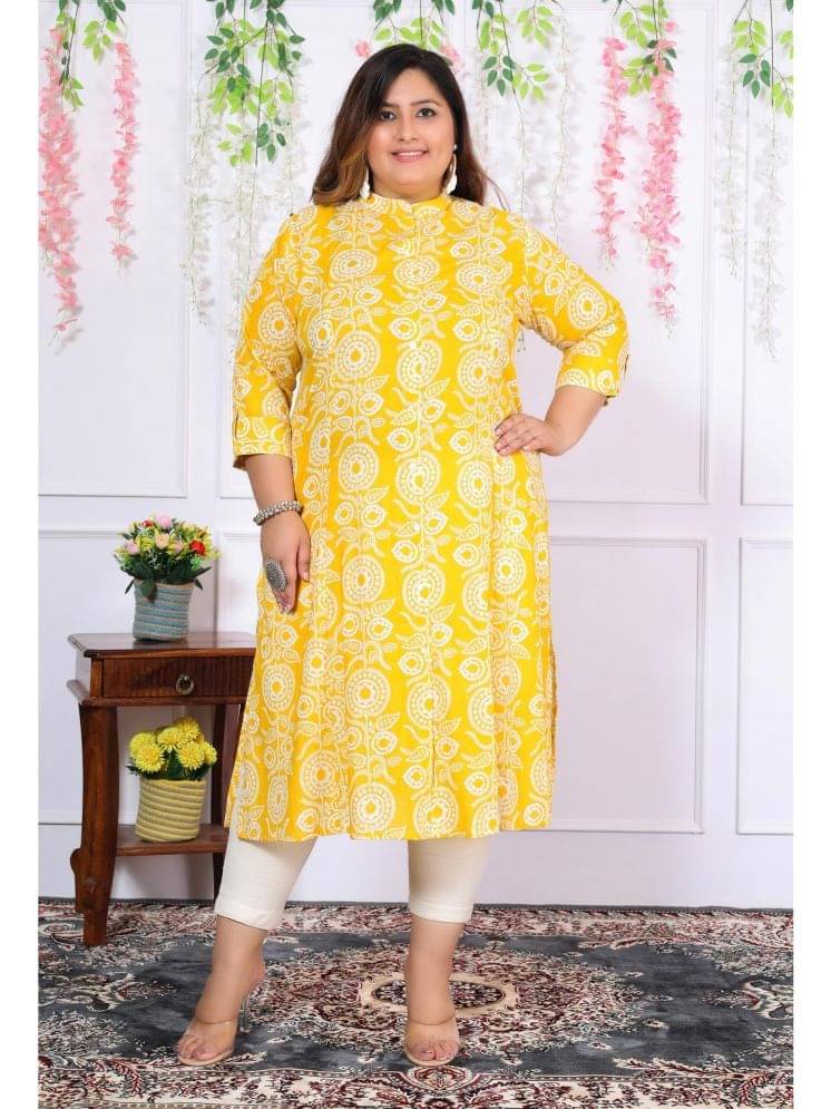 Label Flavia Women Cotton Printed Straight Kurti ( Yellow )     			Label Flavia Women Cotton Printed Straight Kurti ( Yellow )
