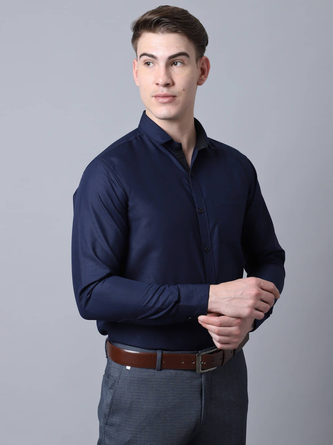 MAJESTIC MAN Cotton Blend Slim Fit Full Sleeves Men's Formal Shirt - Navy ( Pack of 1 )