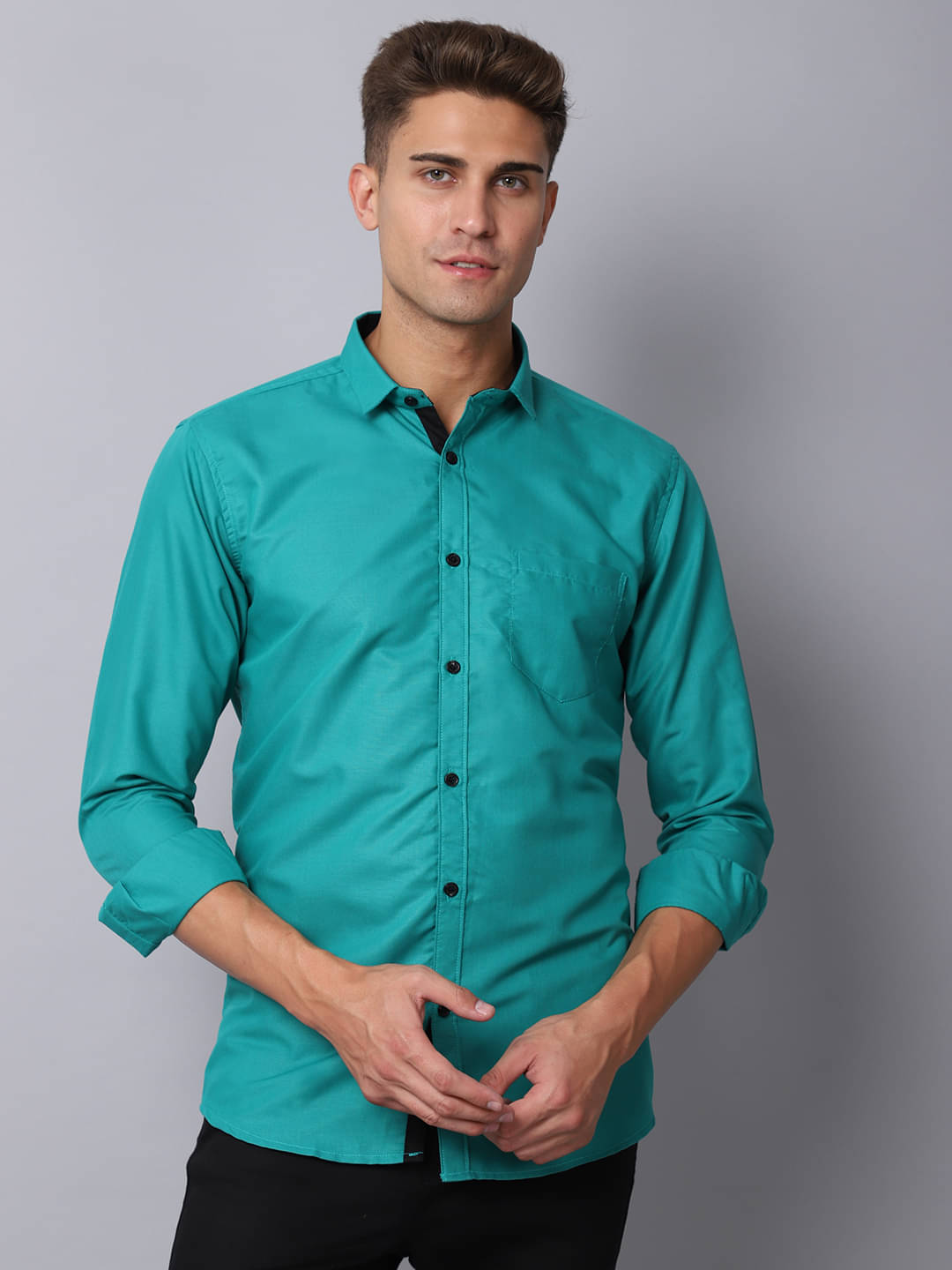     			MAJESTIC MAN Polyester Slim Fit Solids Full Sleeves Men's Casual Shirt - Teal ( Pack of 1 )