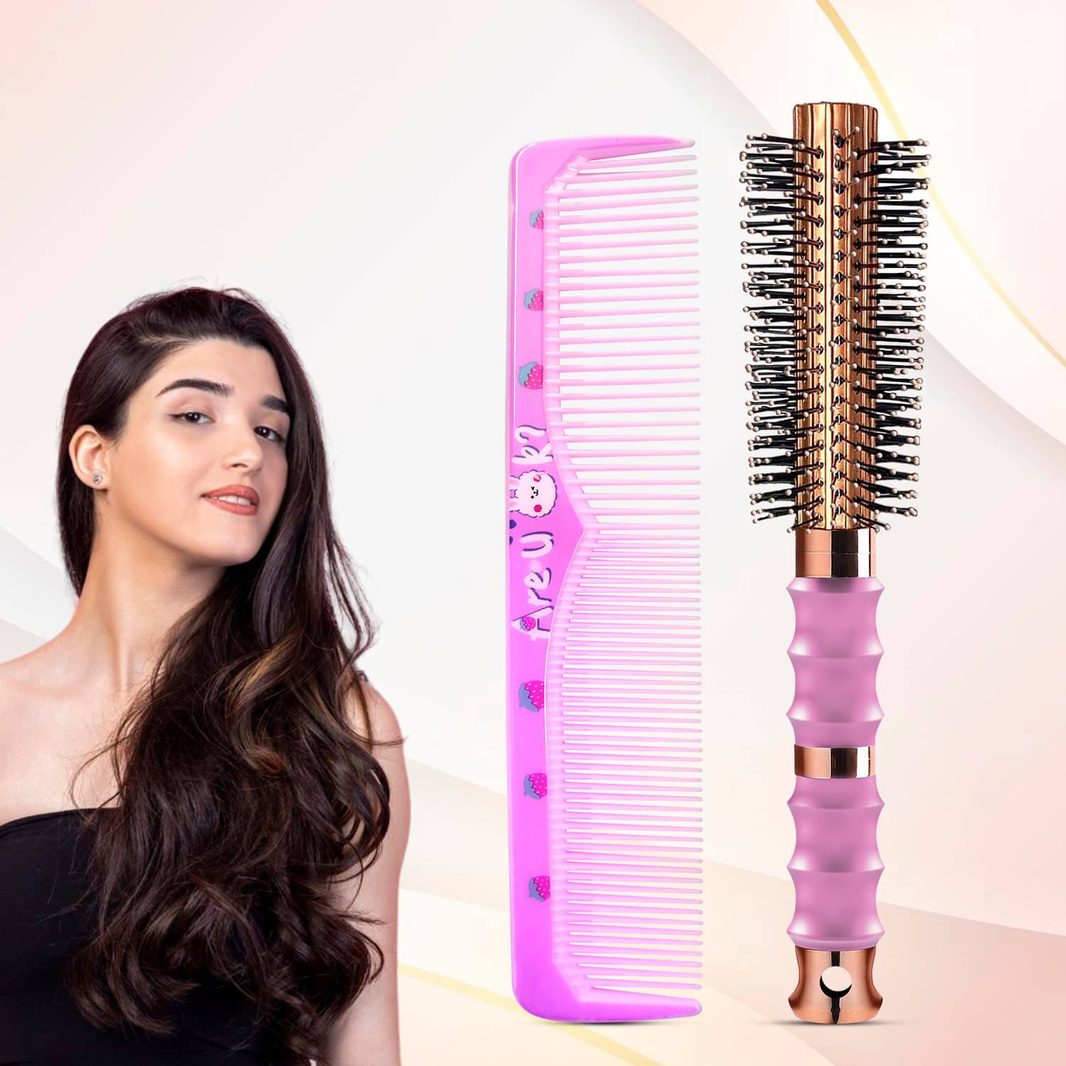     			MAJESTIQUE Round Brush For All Hair Types ( Pack of 2 )