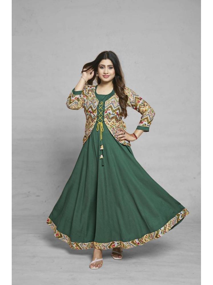 MEESORRA Rayon Printed Jacket Style Women's Kurti - Green ( Pack of 1 ) MEESORRA Rayon Printed Jacket Style Women's Kurti - Green ( Pack of 1 )