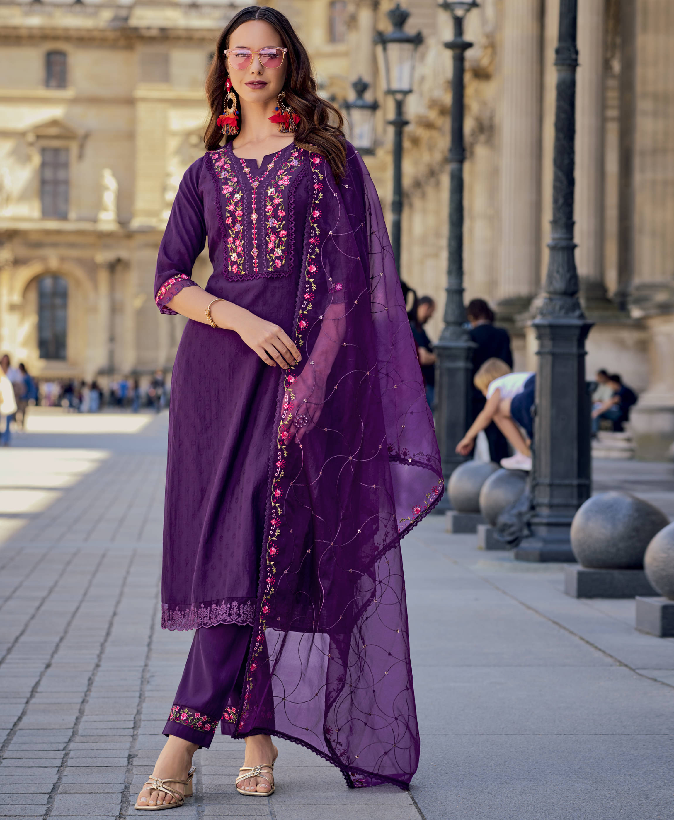 MOJILAA Silk Blend Embroidered Kurti With Pants Women's Stitched Salwar Suit - Purple ( Pack of 1 ) MOJILAA Silk Blend Embroidered Kurti With Pants Women's Stitched Salwar Suit - Purple ( Pack of 1 )