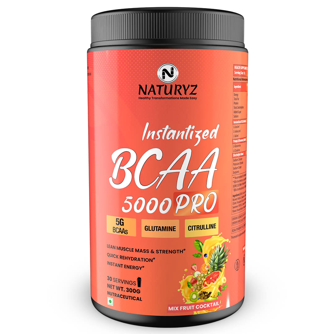 NATURYZ Instantized BCAA 5000 PRO With 5G BCAAs Glutamine For Lean Muscle - 300g(Mix Fruit Cocktail) NATURYZ Instantized BCAA 5000 PRO With 5G BCAAs Glutamine For Lean Muscle - 300g(Mix Fruit Cocktail)