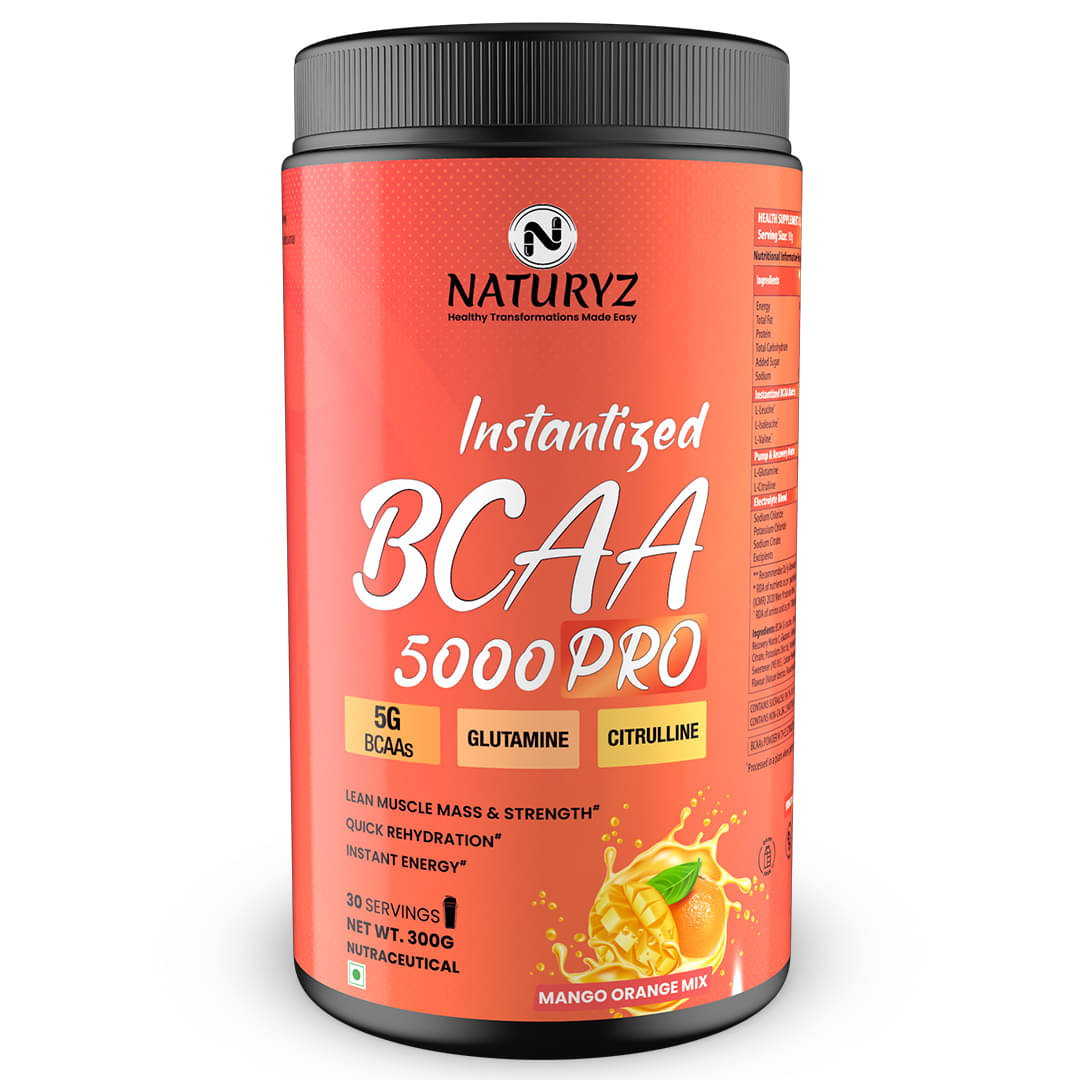     			NATURYZ Instantized BCAA 5000 PRO With 5G BCAAs Glutamine For Lean Muscle - 300g(Mango Orange Mix)