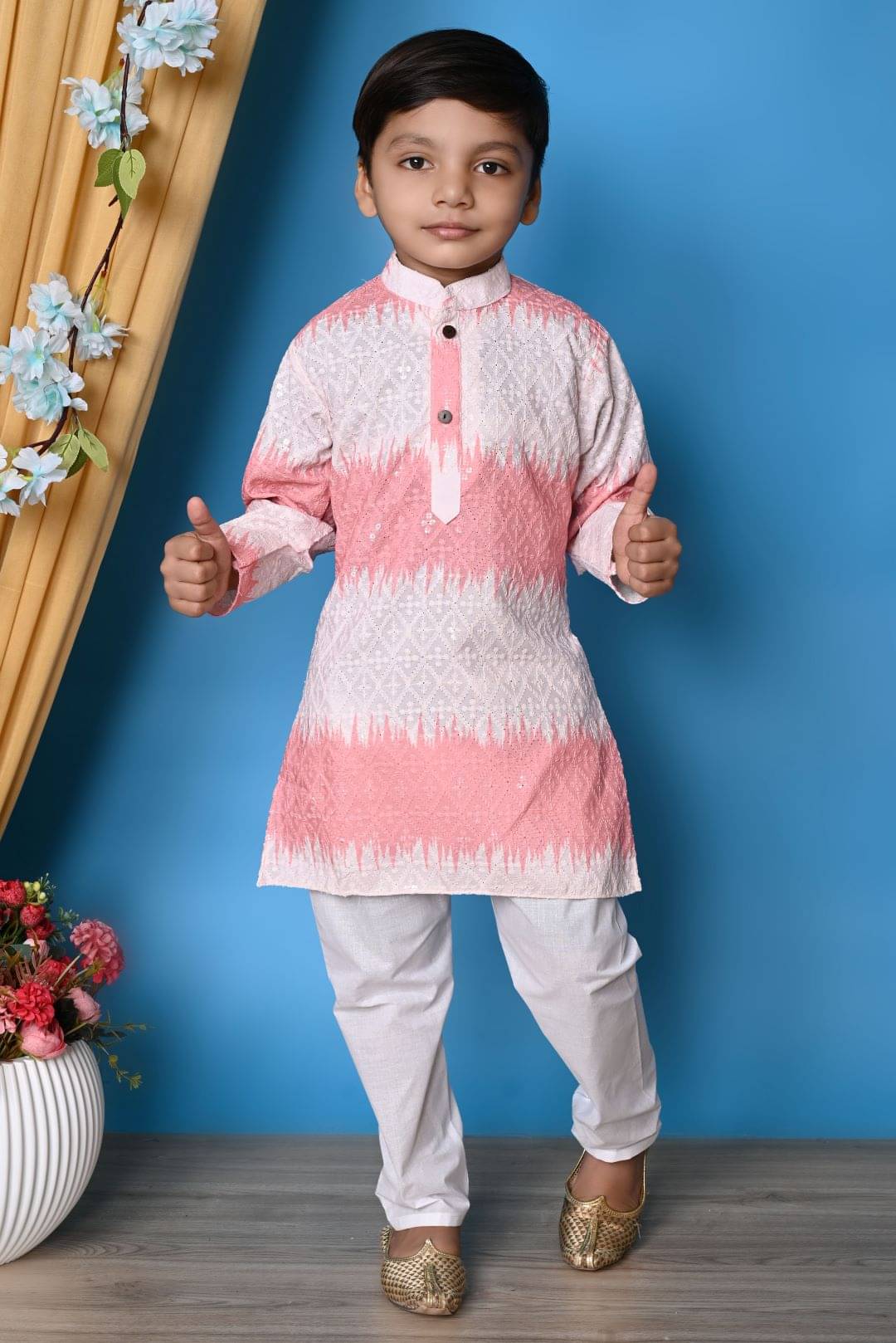     			New Collection Boys Chanderi Pink Kurta Pant Set ( Pack of 1 )