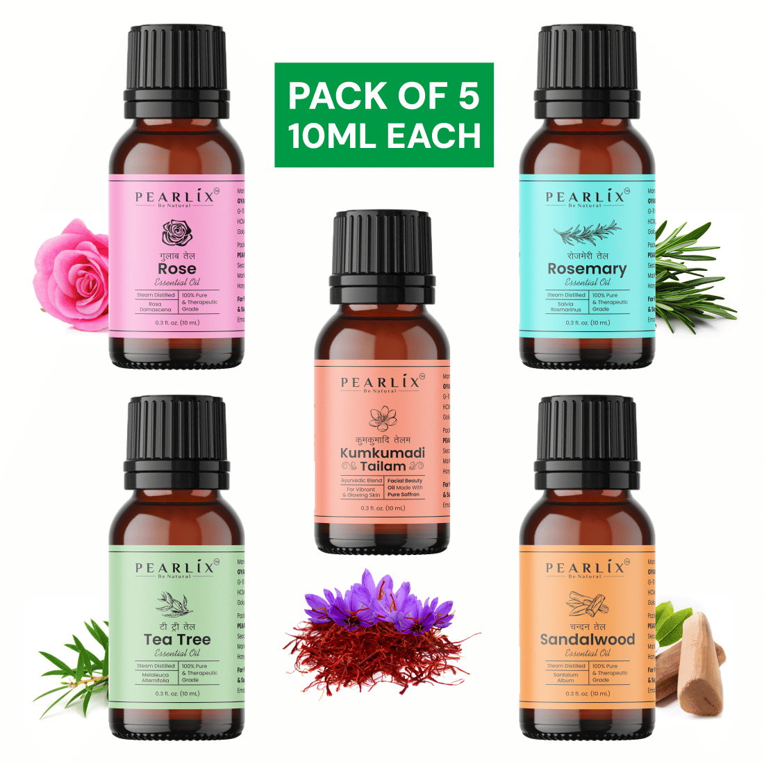 PEARLIX Rosemary Essential Oil Aromatic 10 mL ( Pack of 5 )