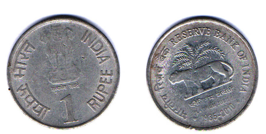     			RAJACOINS- 1 /  ONE  RS / RUPEE HYDERABAD MINT   VERY RARE  STEEL USED RESERVE BANK OF INDIA PLATINUM JUBILEE 1935  - 2010  (1 PCS)  COMMEMORATIVE COLLECTIBLE- USED GOOD CONDITION