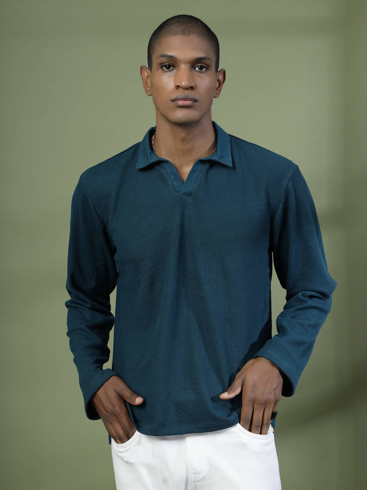     			Rigo Pack of 1 Cotton Oversized Fit Self Design Full Sleeves Men's Polo T Shirt ( Green )