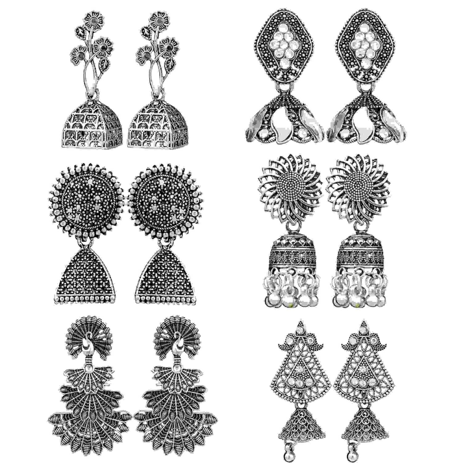     			Thrill Silver Jhumki Earrings ( Pack of 6 )