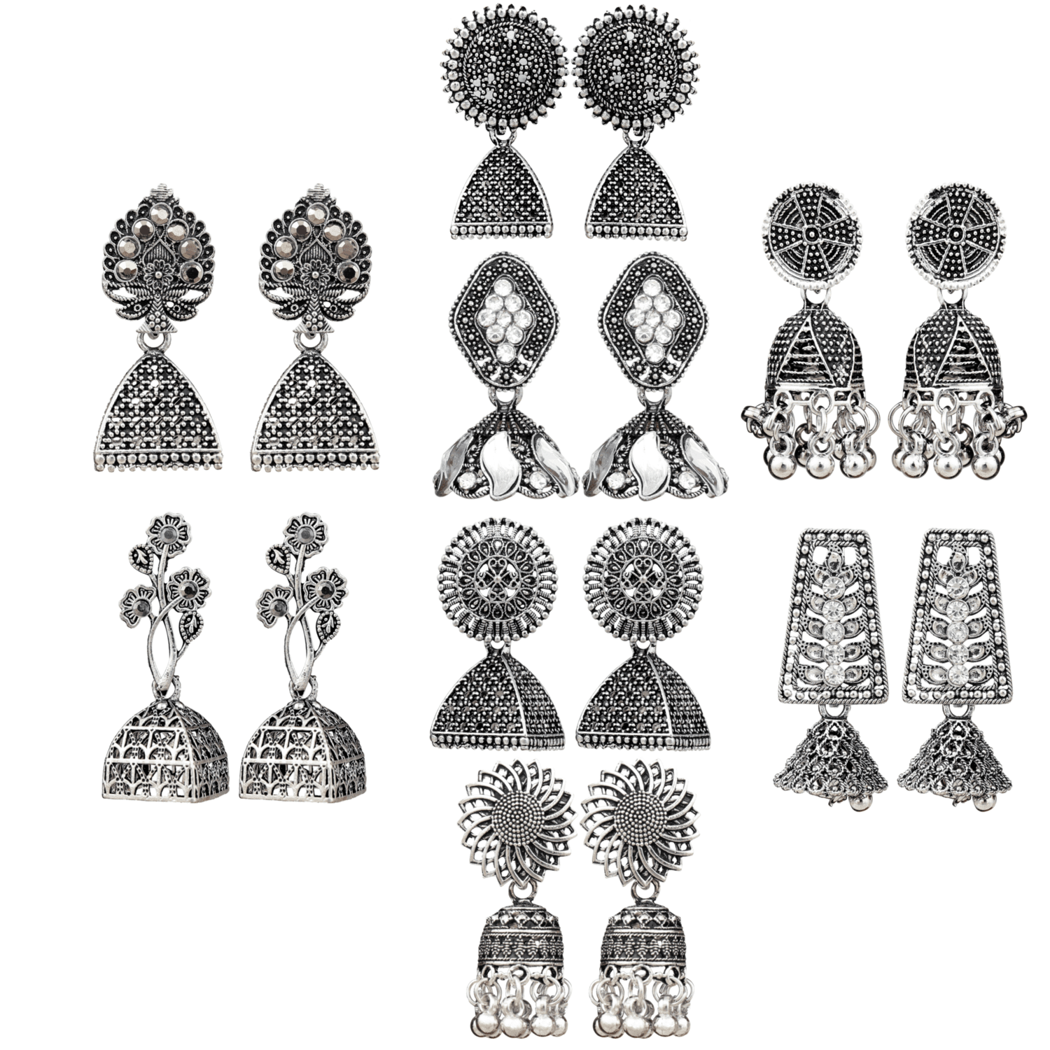     			Thrill Silver Jhumki Earrings ( Pack of 8 )