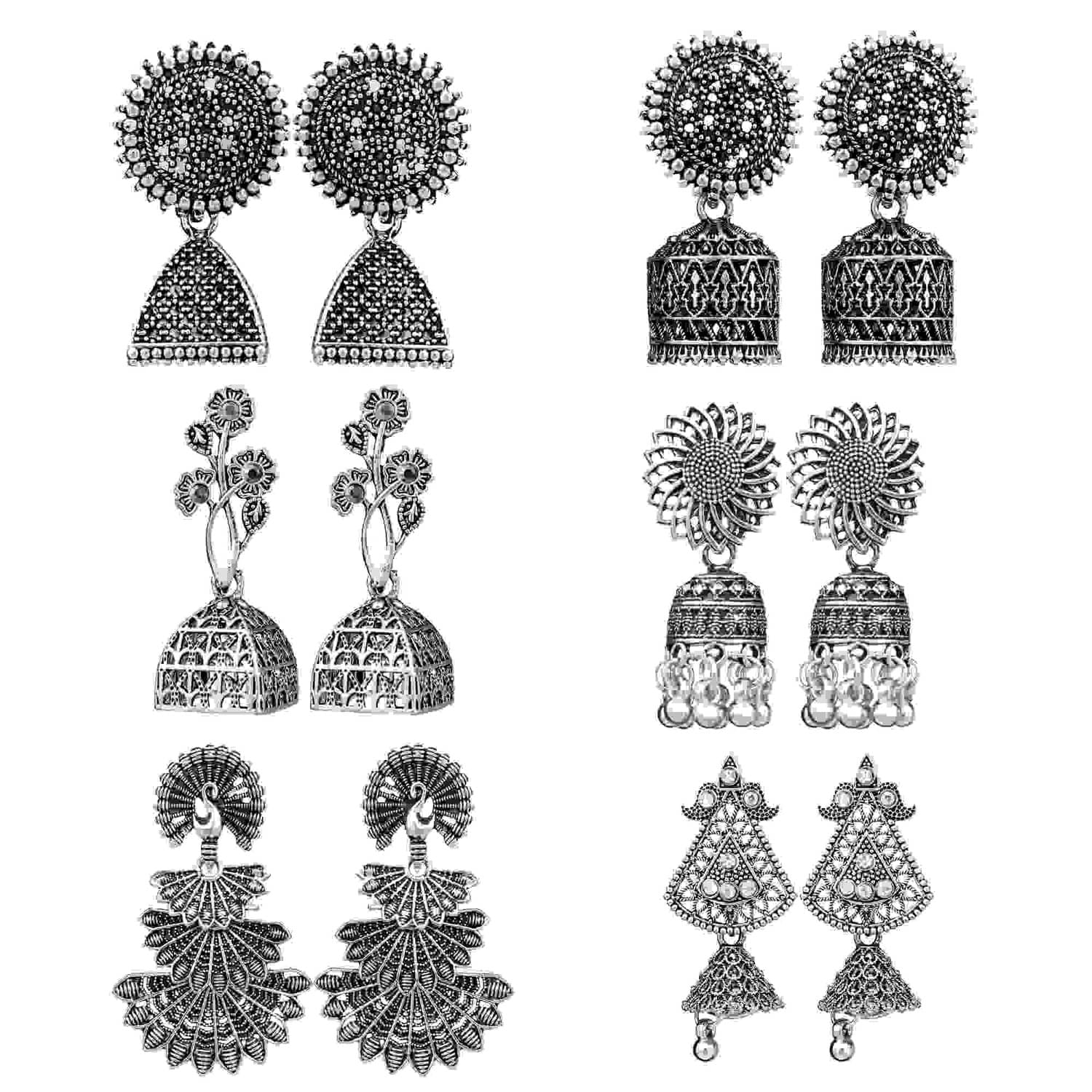     			Thrill Silver Jhumki Earrings ( Pack of 6 )