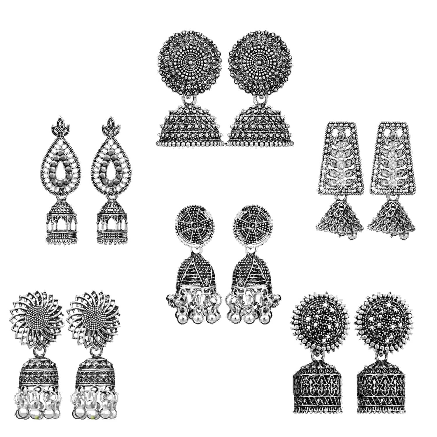     			Thrill Silver Jhumki Earrings ( Pack of 6 )