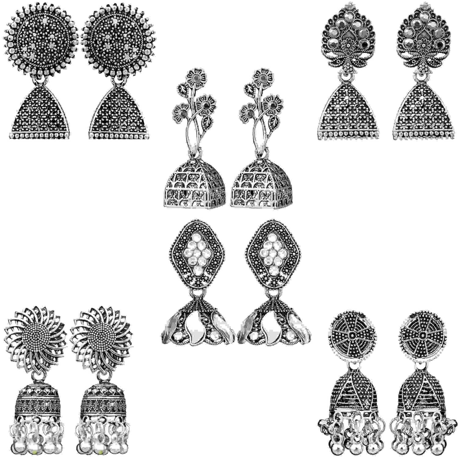    			Thrill Silver Jhumki Earrings ( Pack of 6 )