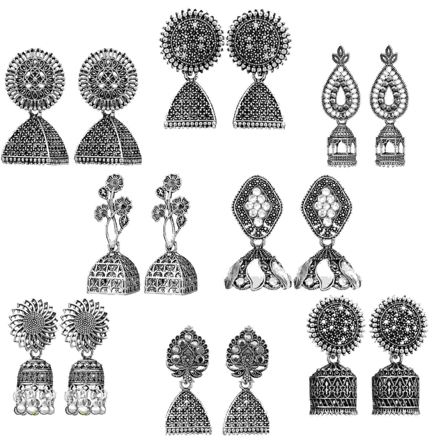     			Thrillz Silver Jhumki Earrings ( Pack of 8 )