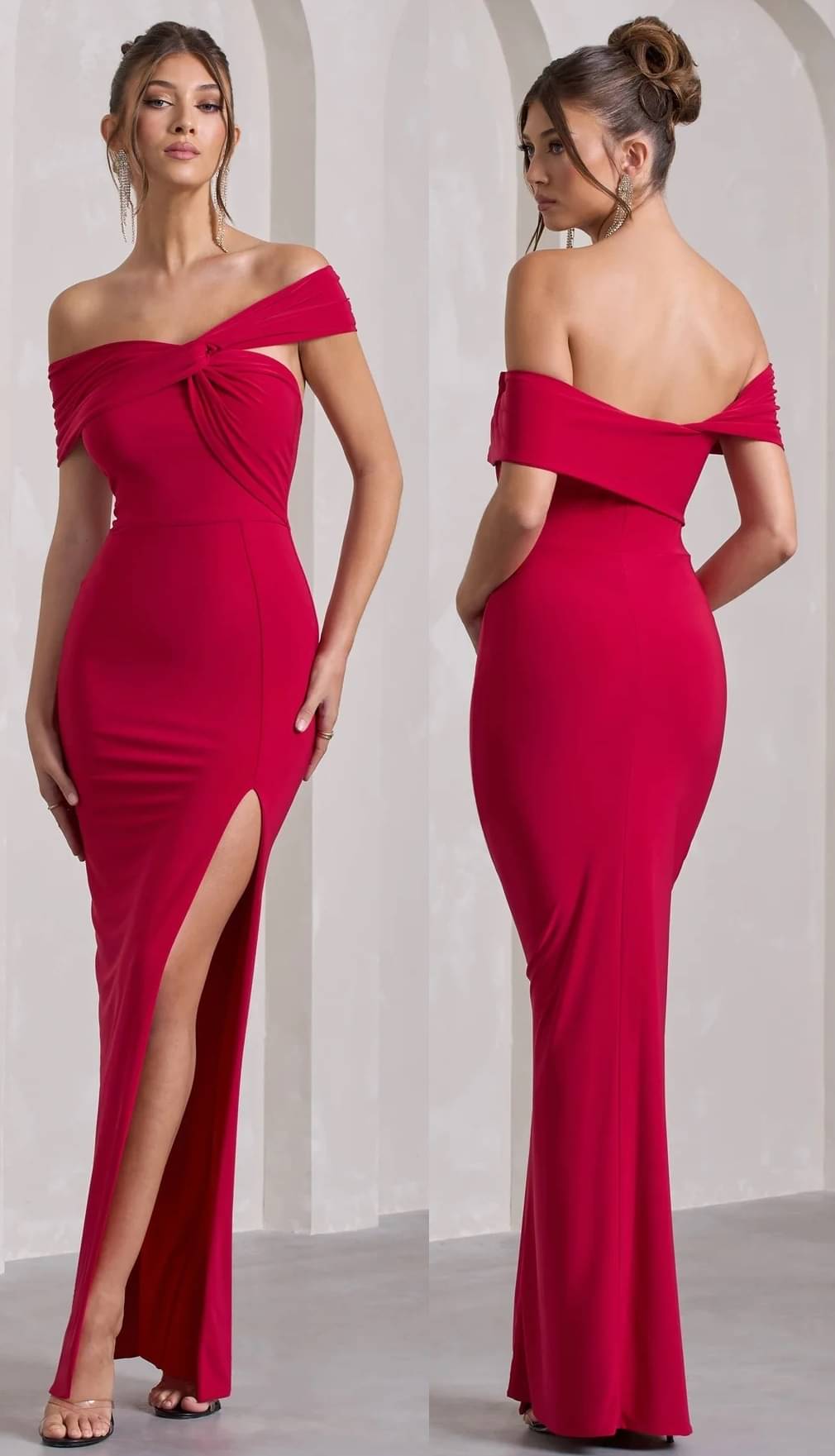     			Traquila Women Lycra Solid Side Slit Dress ( Red )