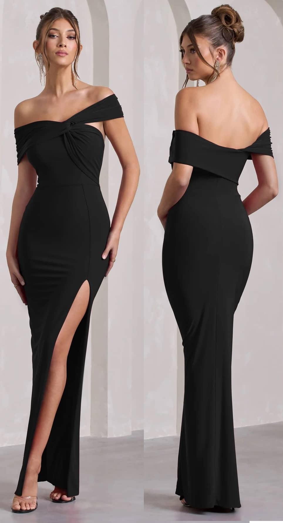 Traquila Women Lycra Solid Side Slit Dress ( Black )