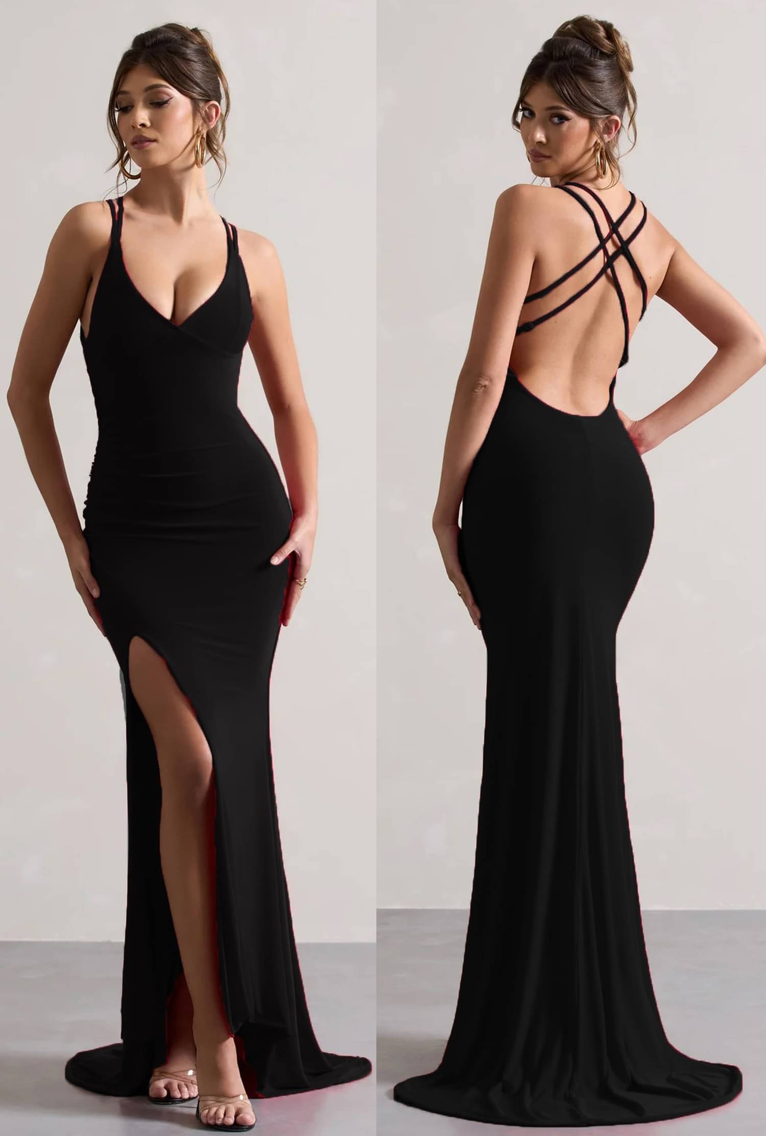 Traquila Women Lycra Solid Side Slit Dress ( Black ) Traquila Women Lycra Solid Side Slit Dress ( Black )