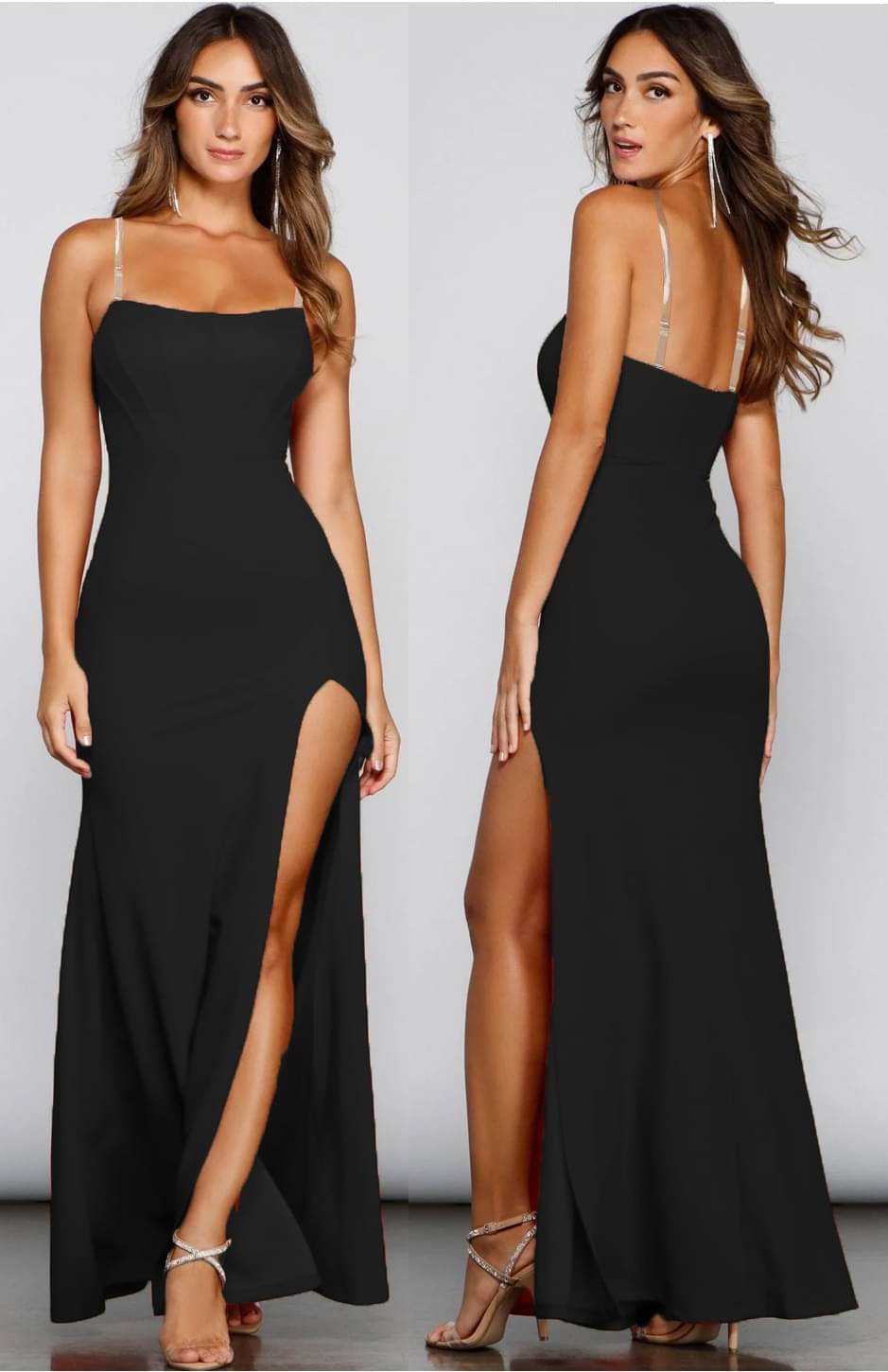     			Traquila Women Lycra Solid Side Slit Dress ( Black )