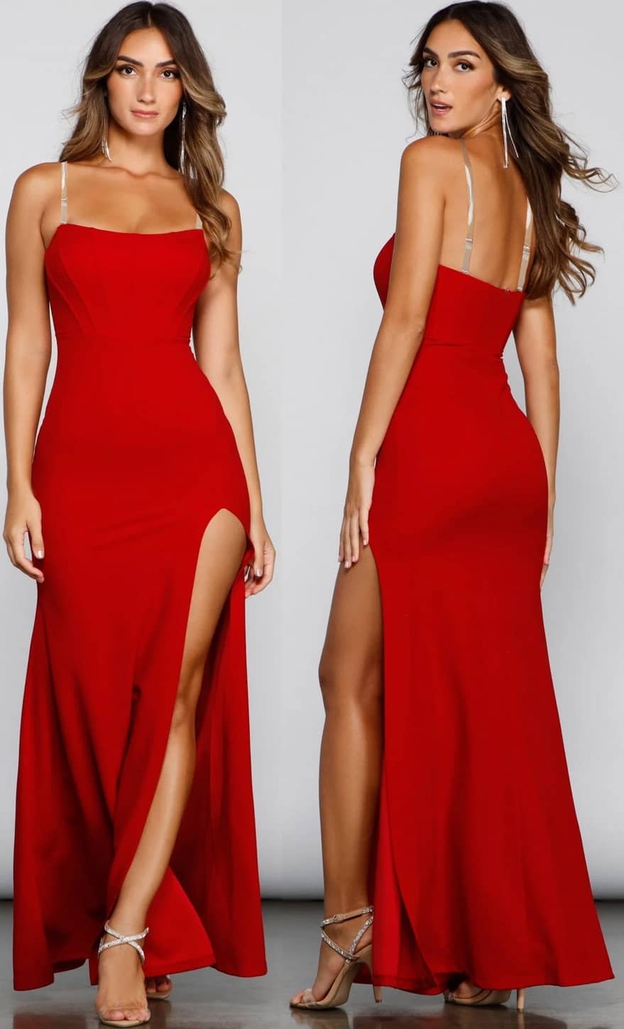 Traquila Women Lycra Solid Side Slit Dress ( Red )
