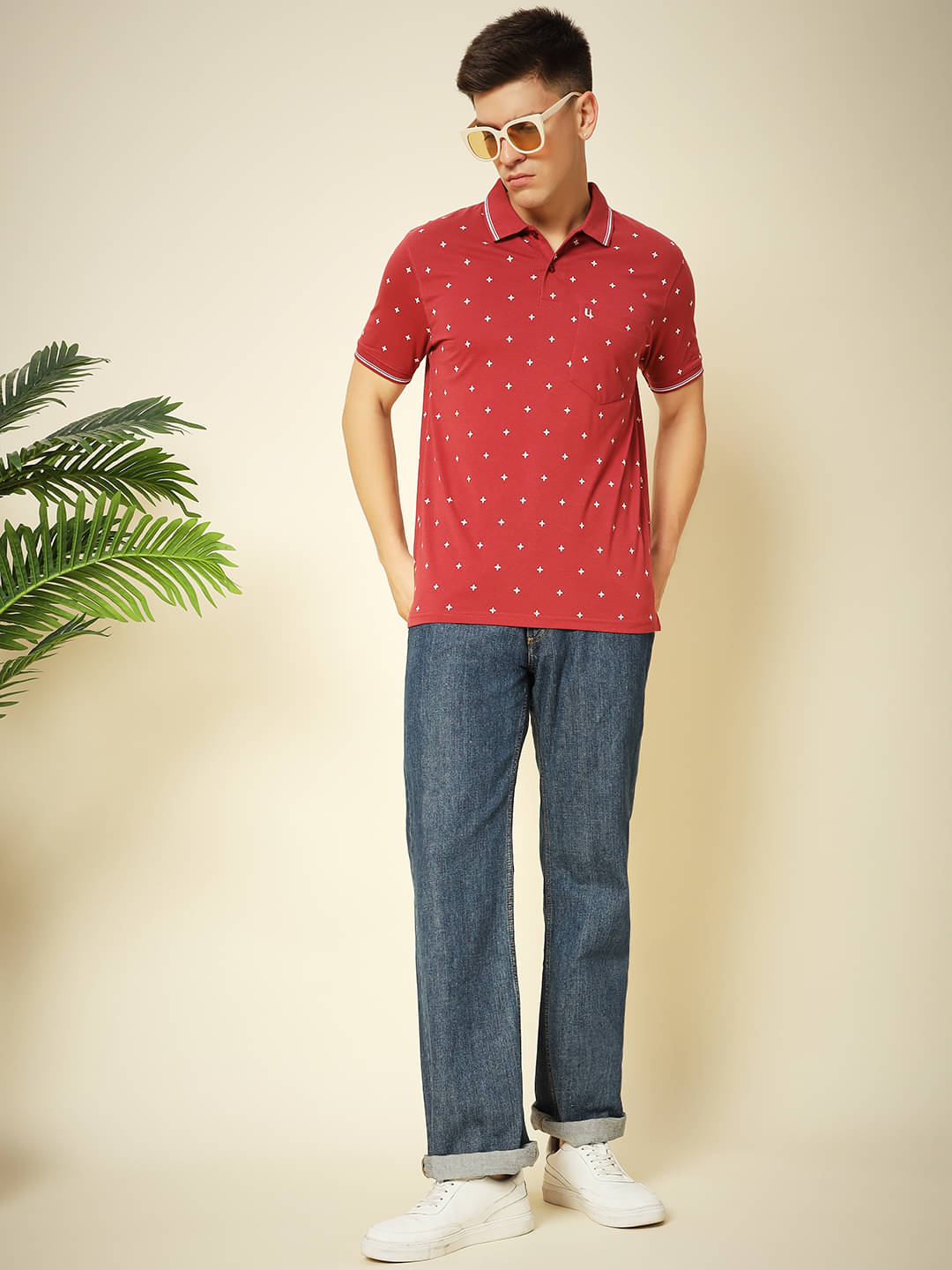 UNIBERRY Pack of 1 Cotton Blend Regular Fit Printed Half Sleeves Men's Polo T Shirt ( Red ) UNIBERRY Pack of 1 Cotton Blend Regular Fit Printed Half Sleeves Men's Polo T Shirt ( Red )