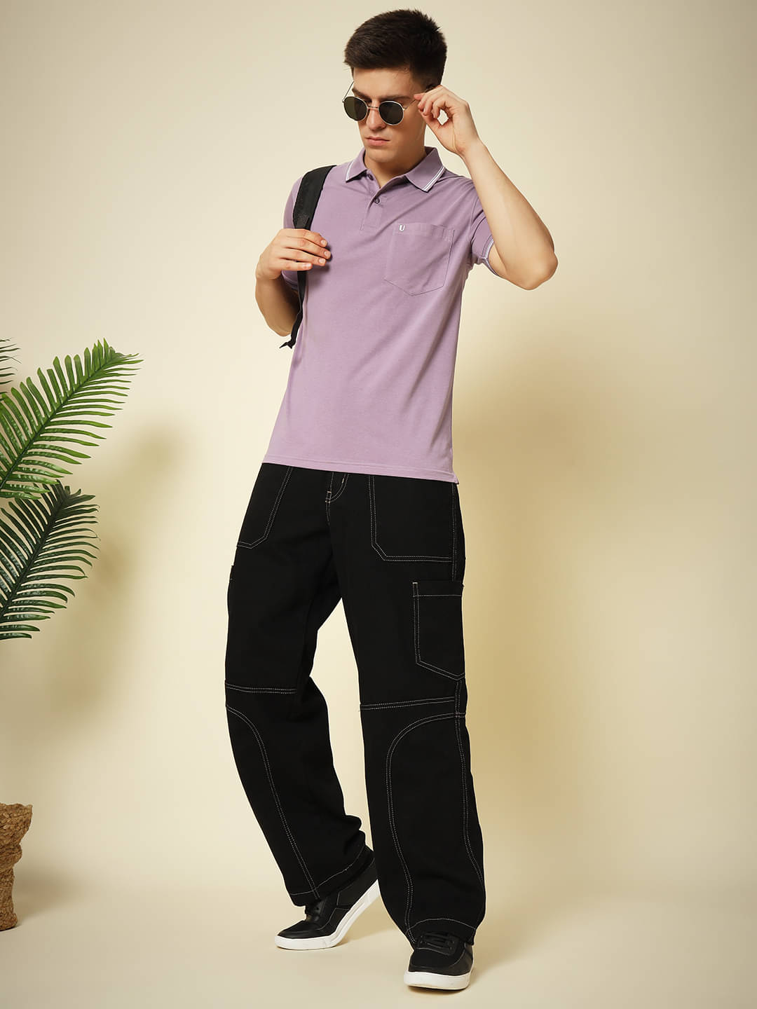     			UNIBERRY Pack of 1 Cotton Blend Regular Fit Solid Half Sleeves Men's Polo T Shirt ( Lavender )