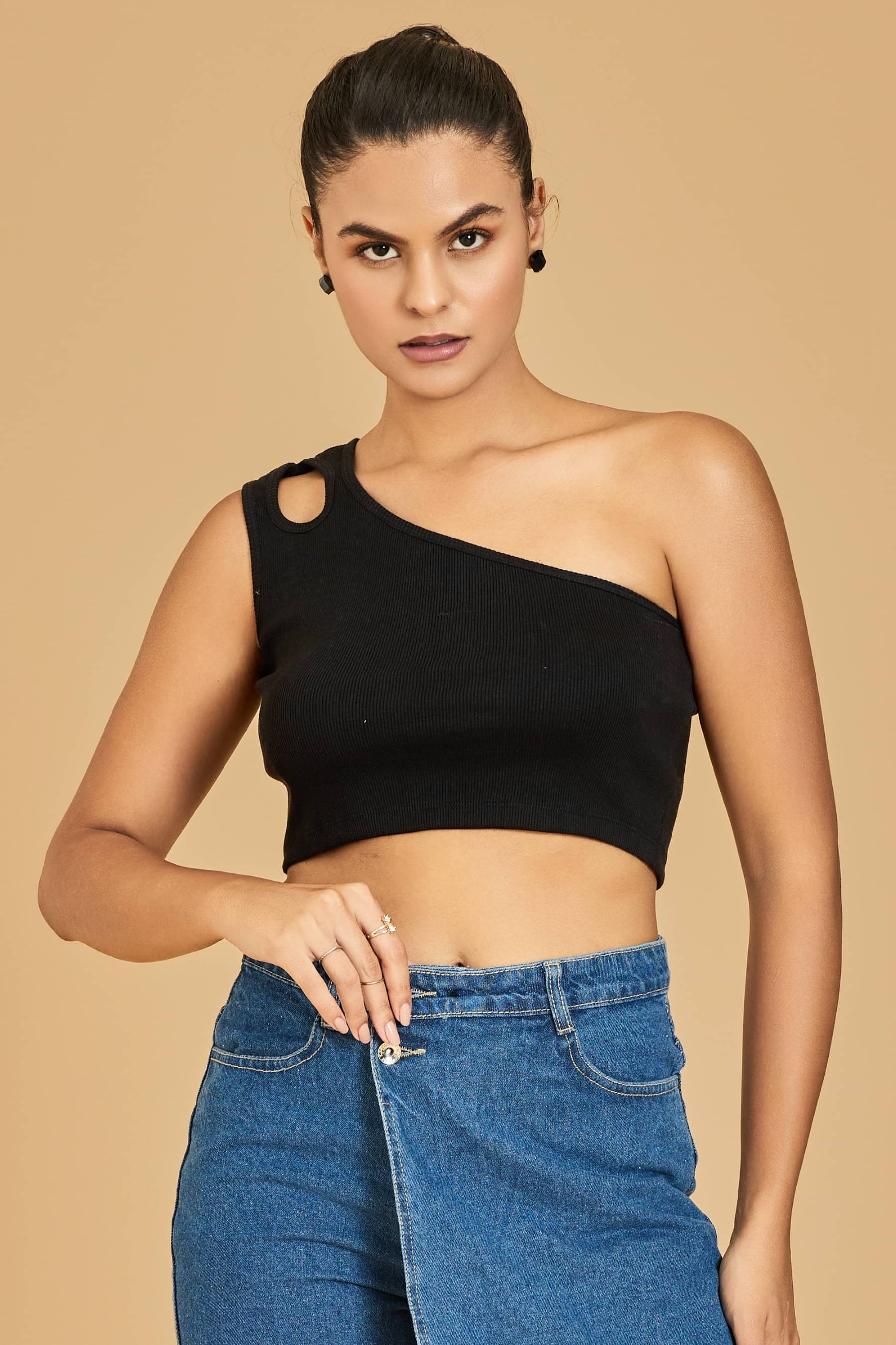     			Urban Sundari Women's Cotton Crop Top ( Black )
