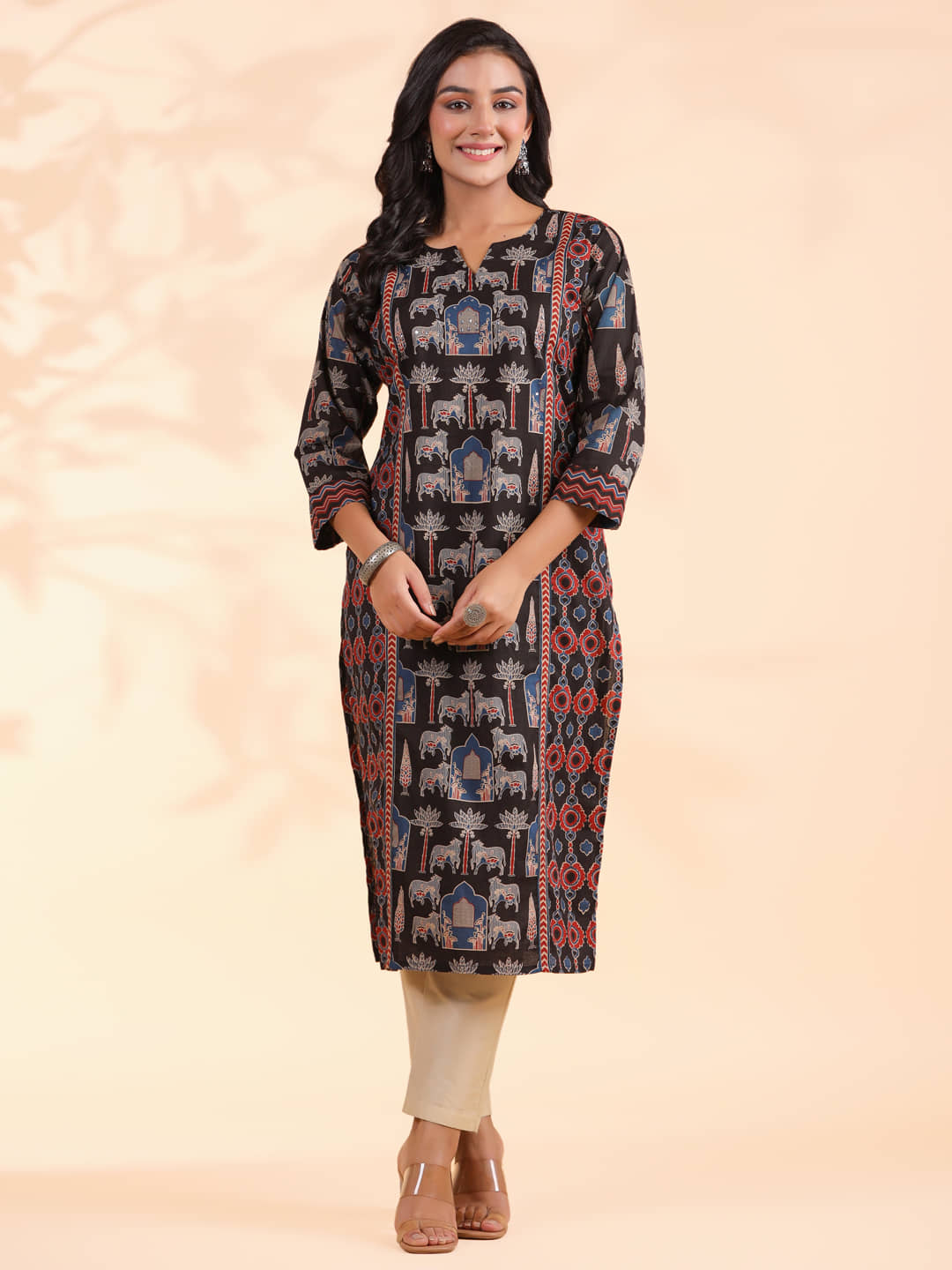 Vbuyz Cotton Printed Straight Women's Kurti - Black ( Pack of 1 ) - Kurtis, Tunics | Buy online on ZillyBuy
