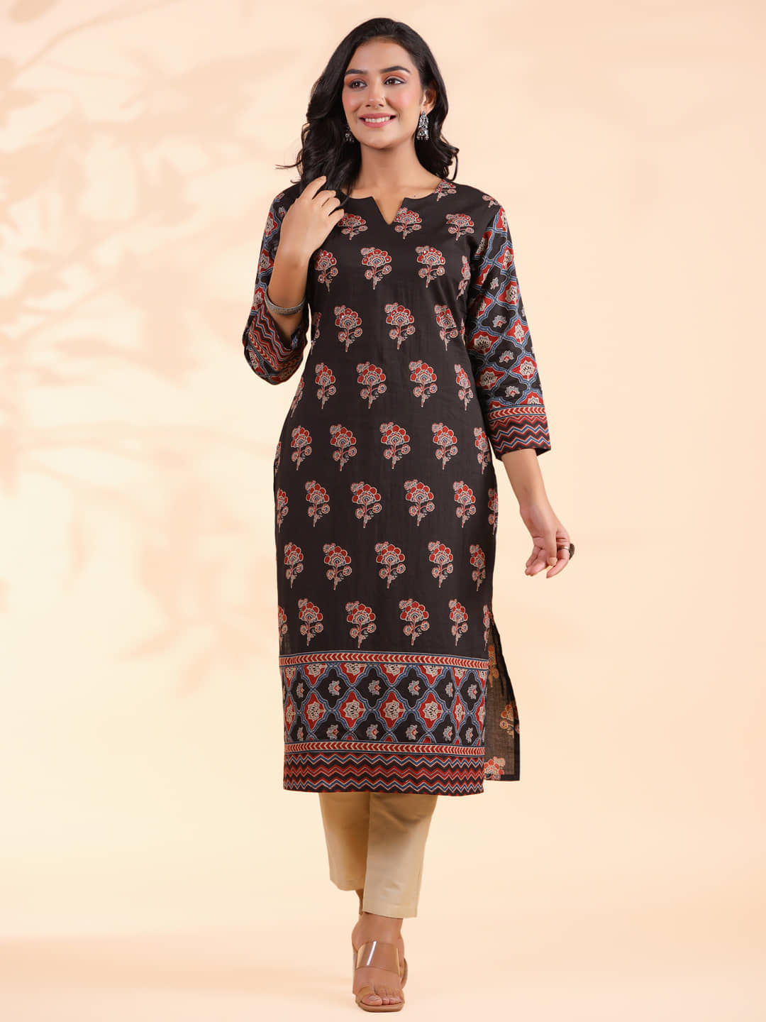 Vbuyz Cotton Printed Straight Women's Kurti - Black ( Pack of 1 ) - Kurtis, Tunics | Buy online on ZillyBuy