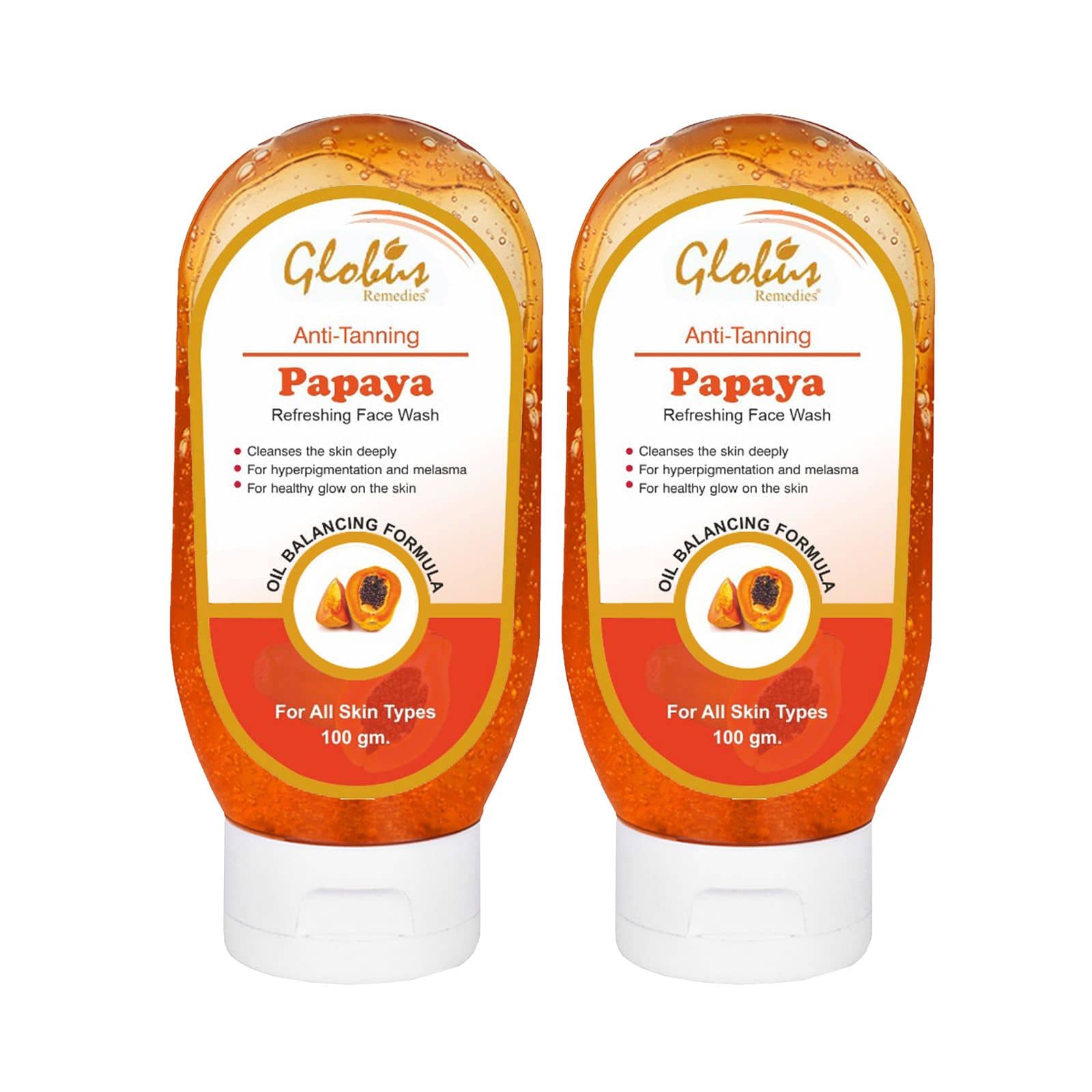Globus Remedies Papaya Face Wash, 100gm (Pack of 2)