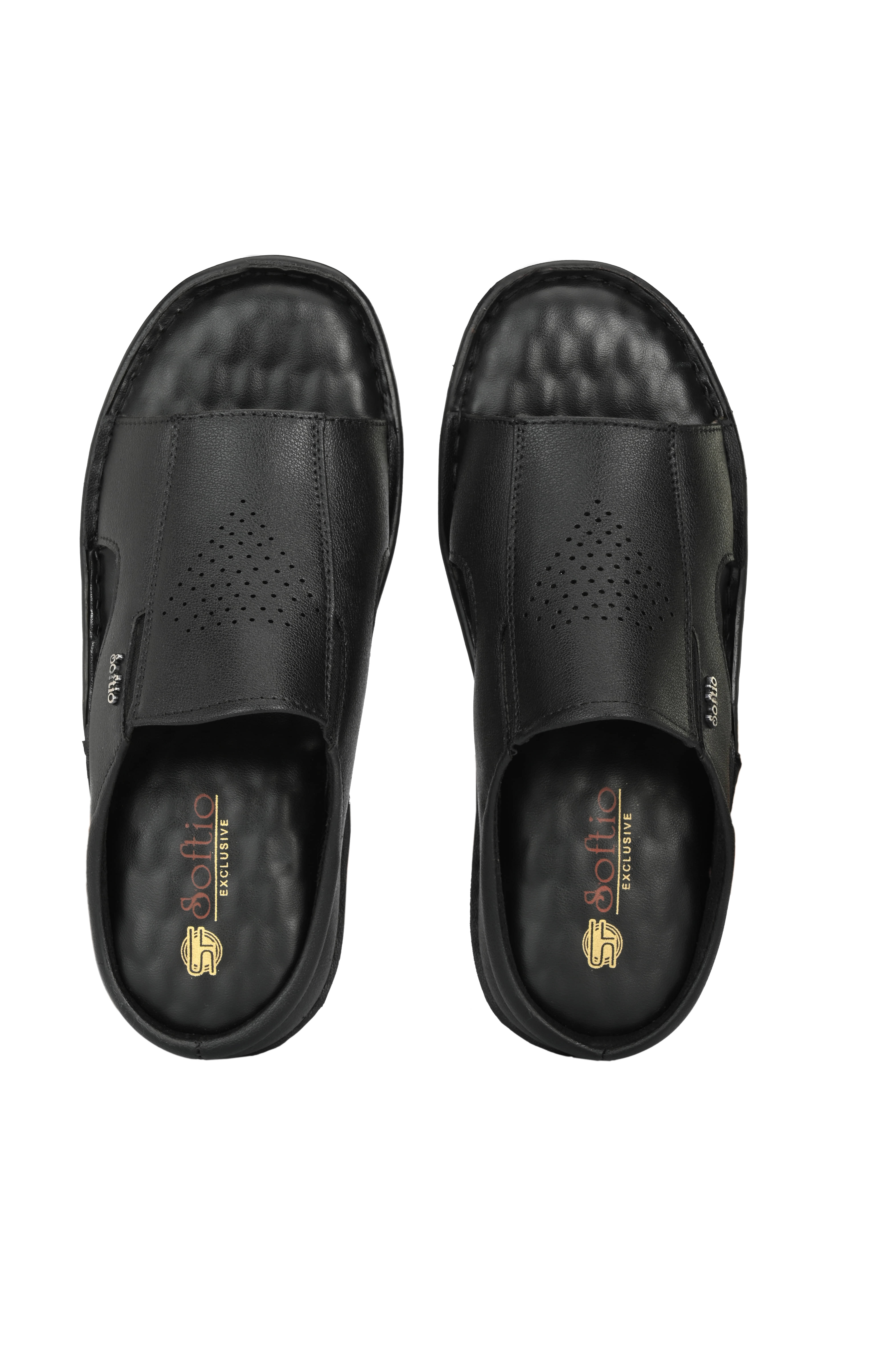    			softio Black Men's Leather Slipper