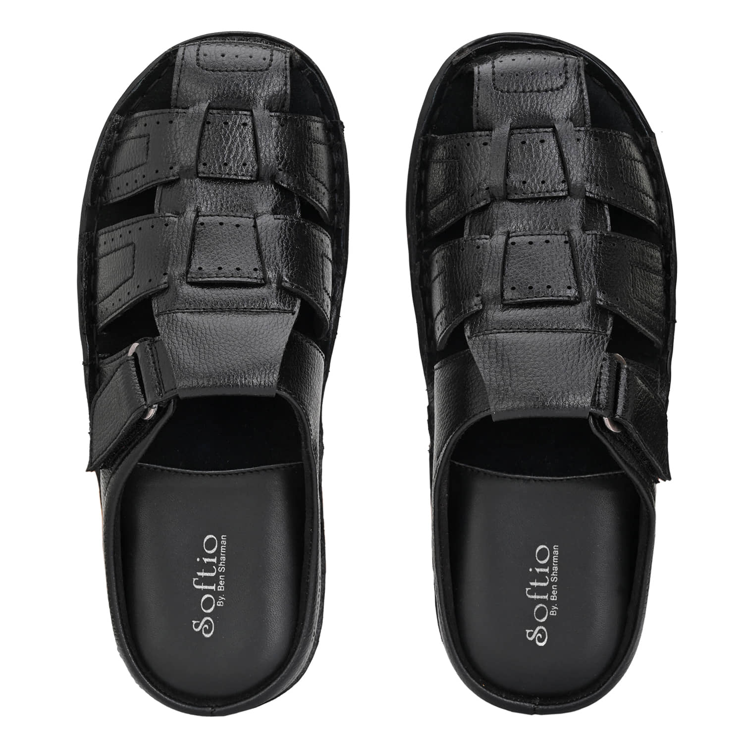 softio Black Men's Leather Slipper