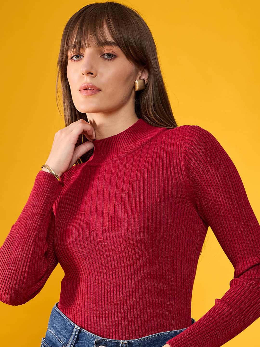 98 Degree North Women Cotton High Neck Pullover ( Maroon )