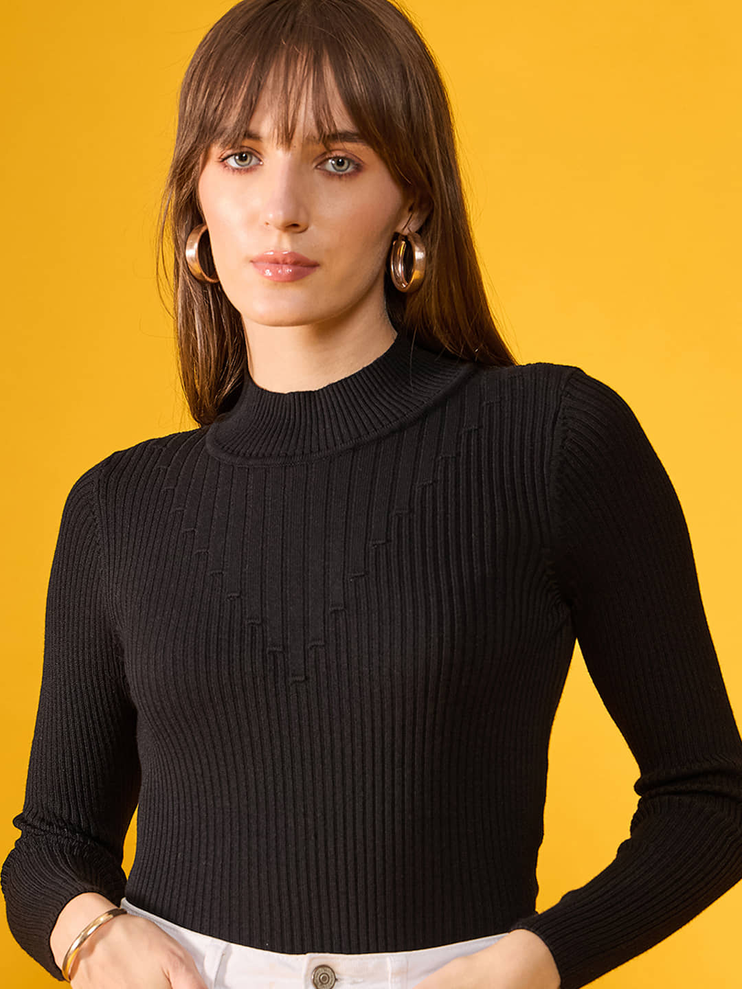 98 Degree North Women Cotton High Neck Pullover ( Black )