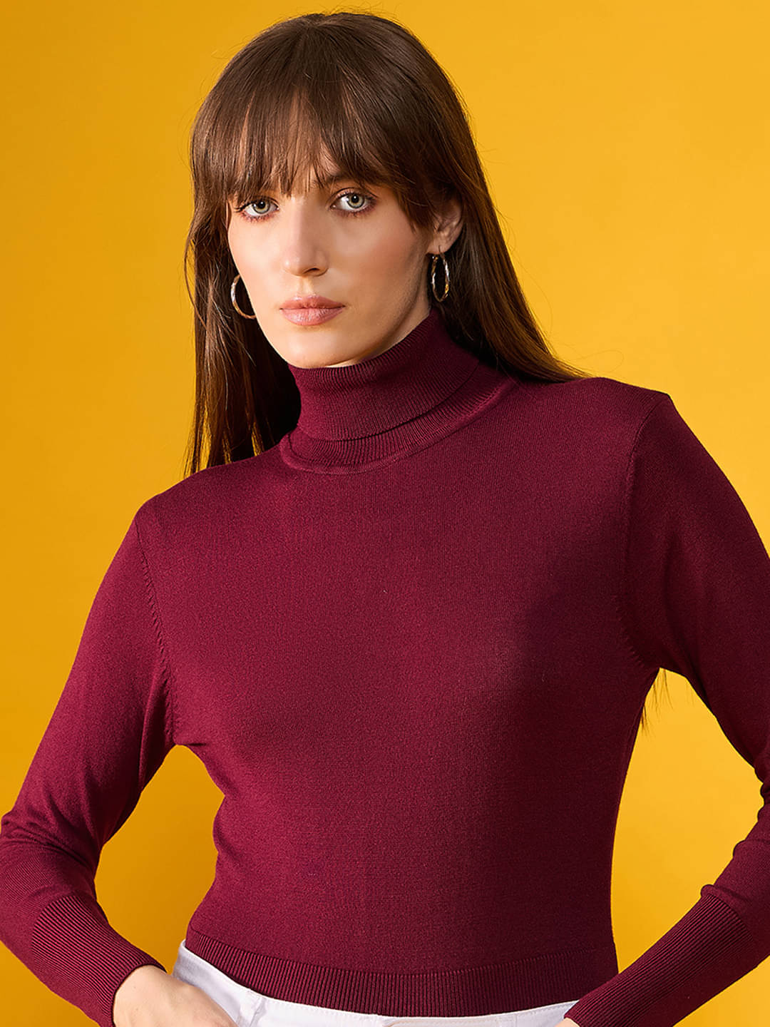     			98 Degree North Cotton High Neck Women's Pullovers - Maroon (Pack of 1)