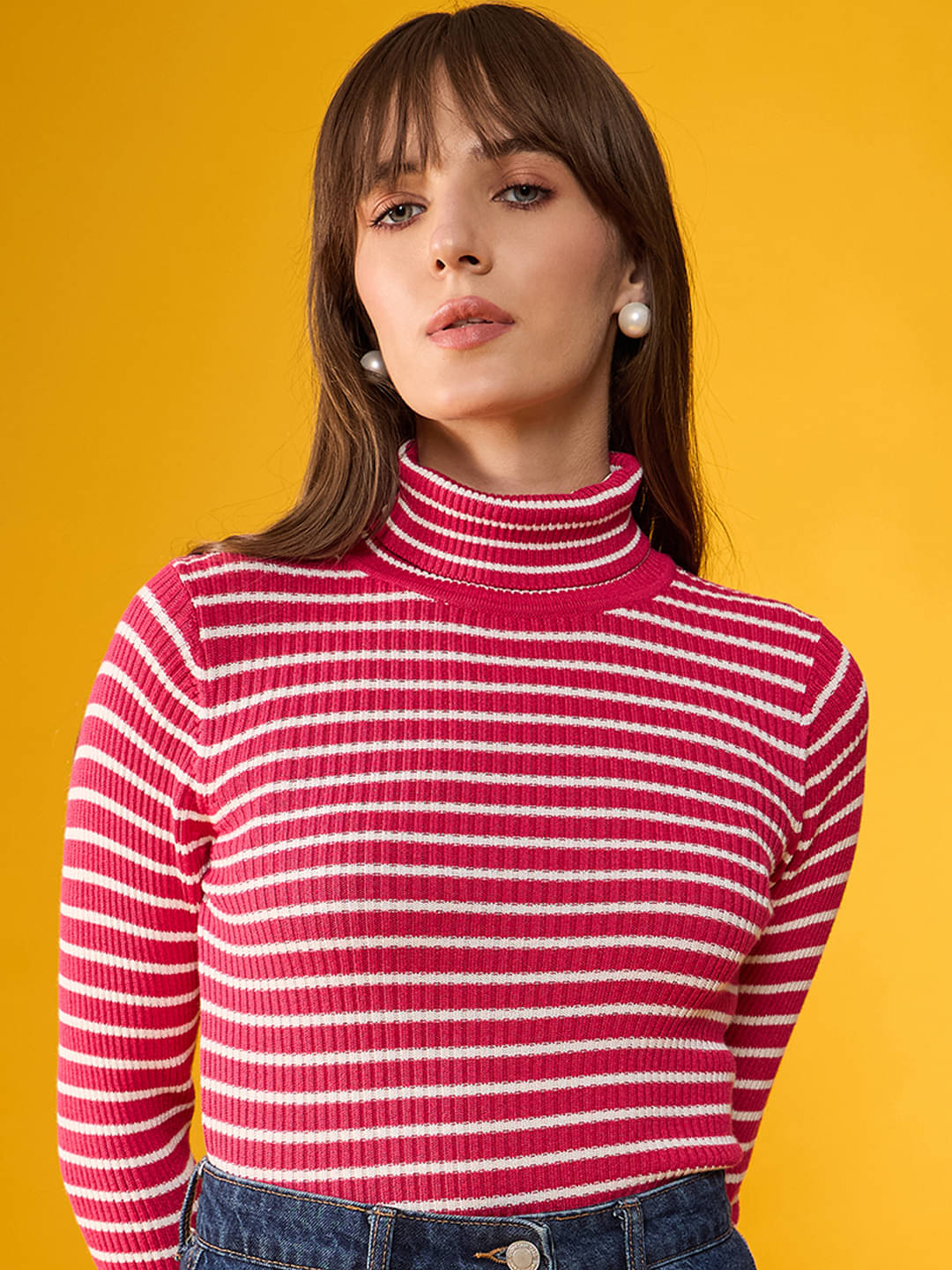     			98 Degree North Cotton High Neck Women's Pullovers - Pink (Pack of 1)