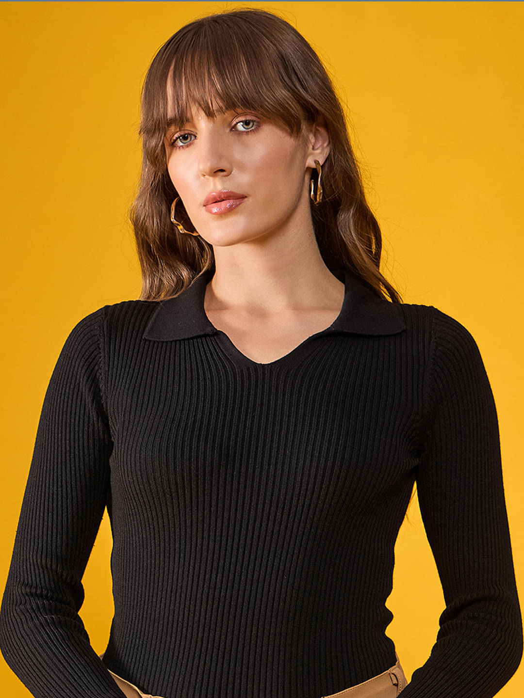 98 Degree North Women Cotton Shirt Collar Pullover ( Black )     			98 Degree North Women Cotton Shirt Collar Pullover ( Black )