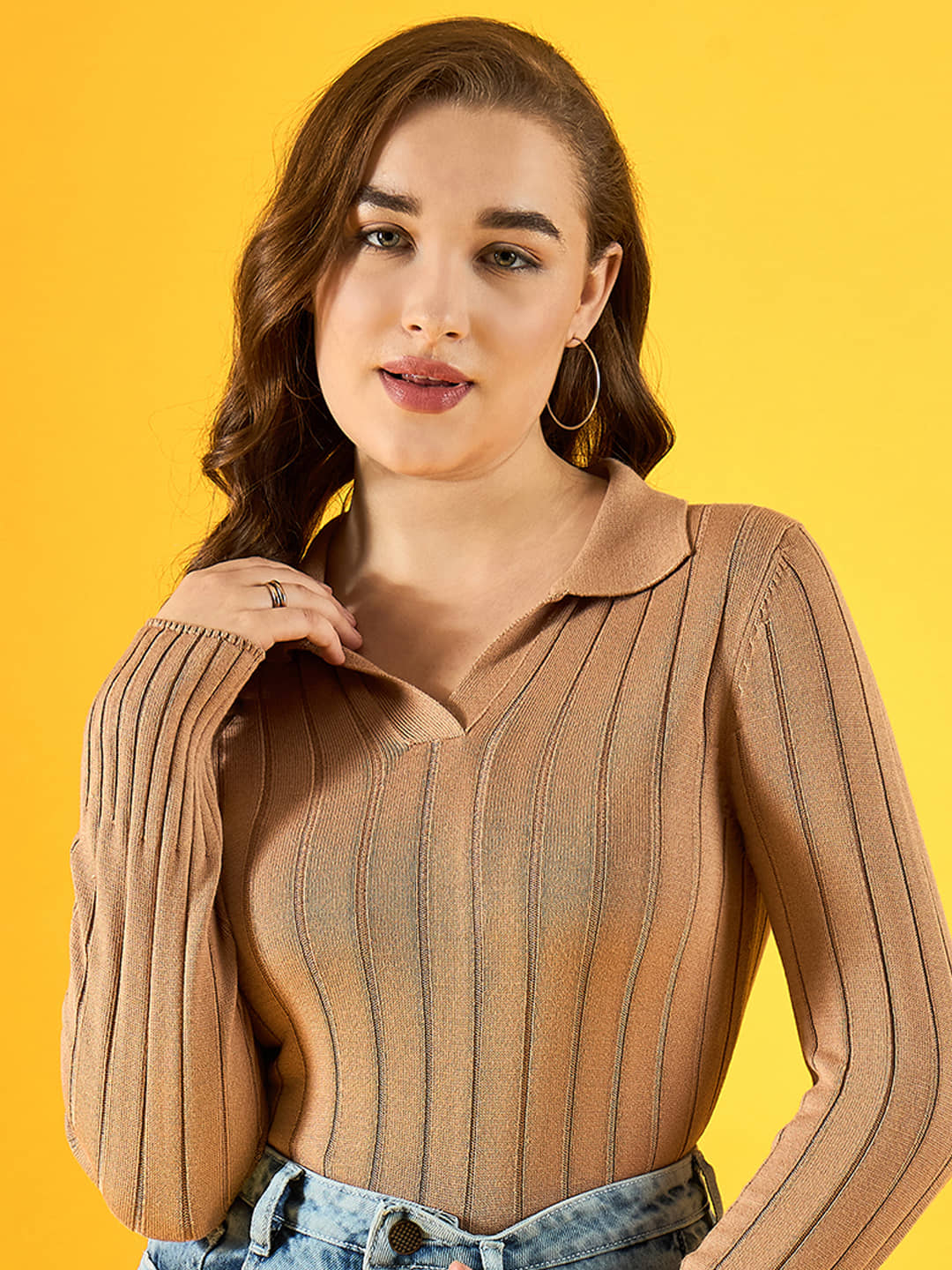 98 Degree North Cotton Regular Collar Women's Pullovers - Beige ( )