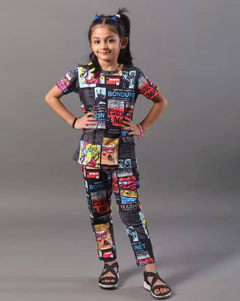 ASTYLOR Pack of 1 Girls Lycra Top With Pants ( Dark Blue )