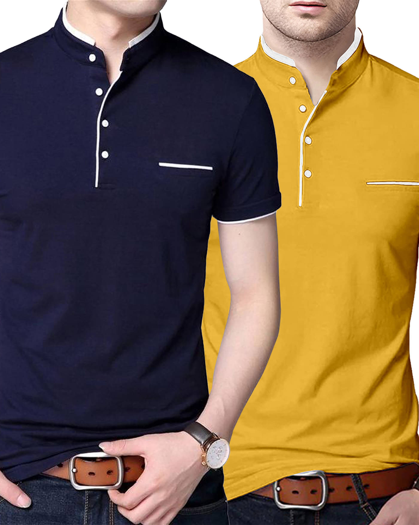     			AUSK Pack of 2 Cotton Blend Regular Fit Men's T-Shirt ( Yellow )