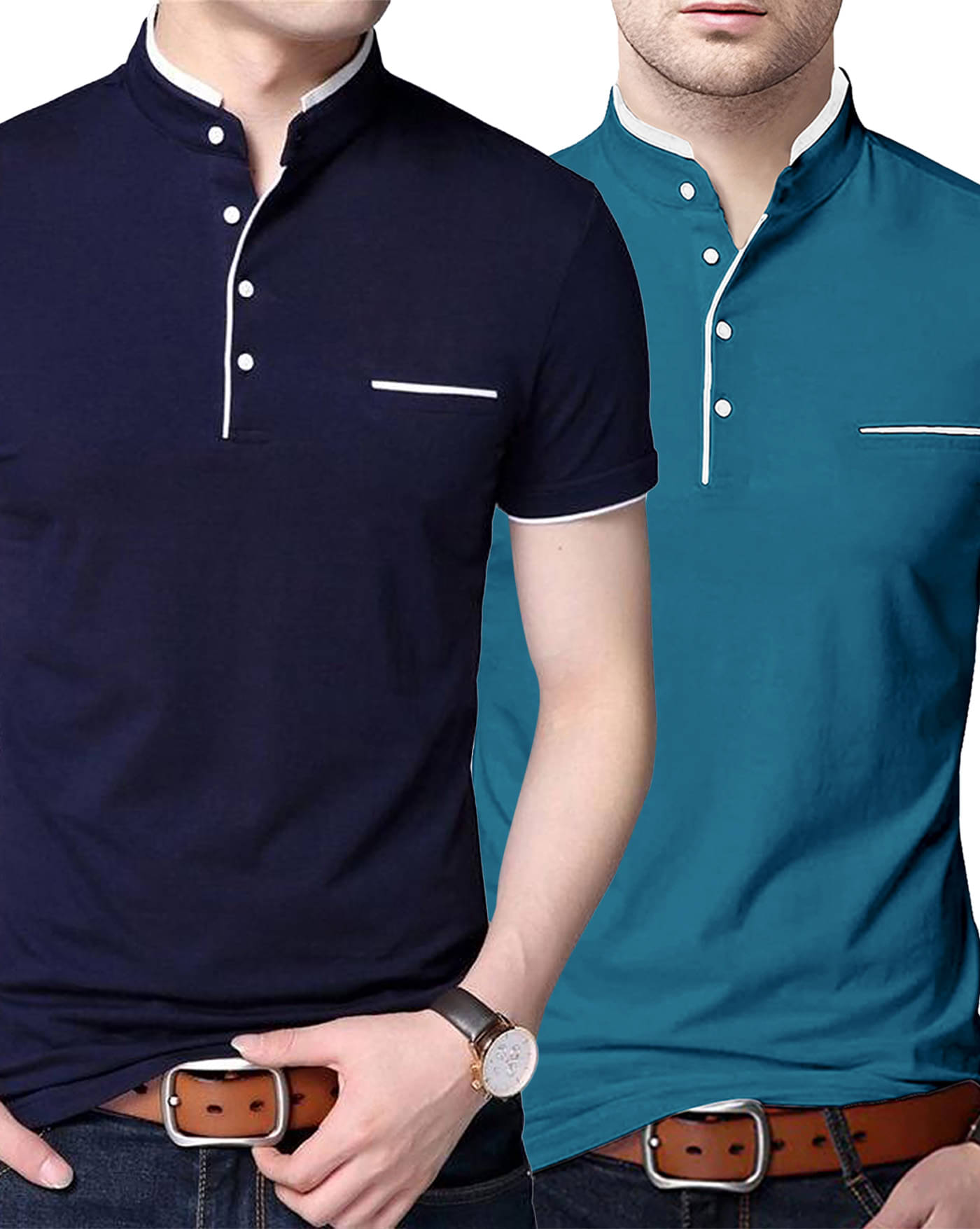     			AUSK Pack of 2 Cotton Blend Regular Fit Men's T-Shirt ( Teal Blue )