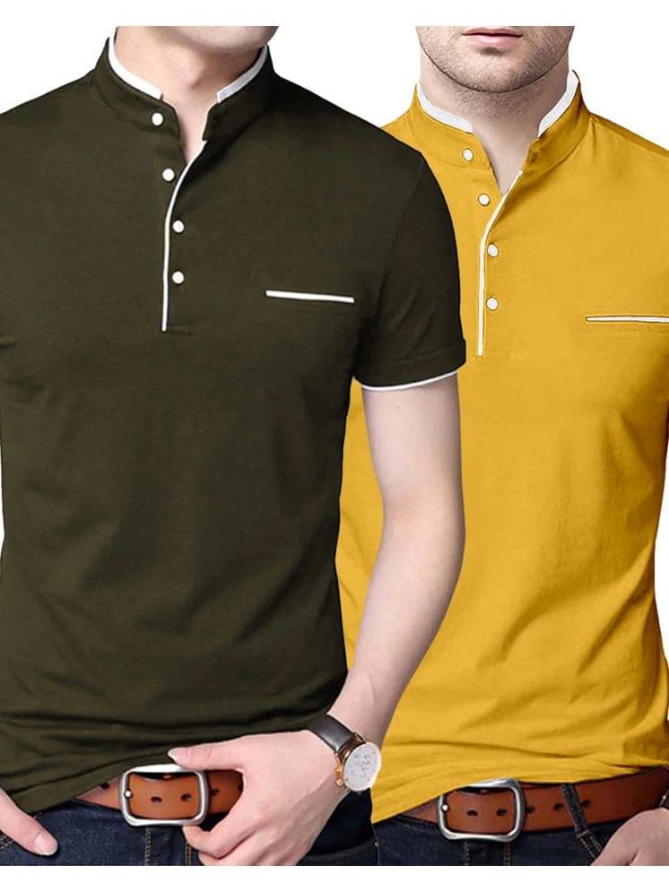 AUSK Pack of 2 Cotton Blend Regular Fit Men's T-Shirt ( Yellow ) AUSK Pack of 2 Cotton Blend Regular Fit Men's T-Shirt ( Yellow )