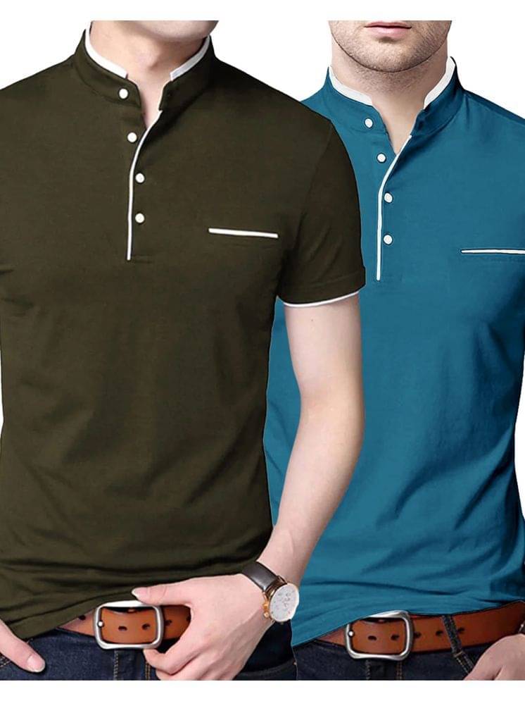     			AUSK Pack of 2 Cotton Blend Regular Fit Men's T-Shirt ( Teal Blue )