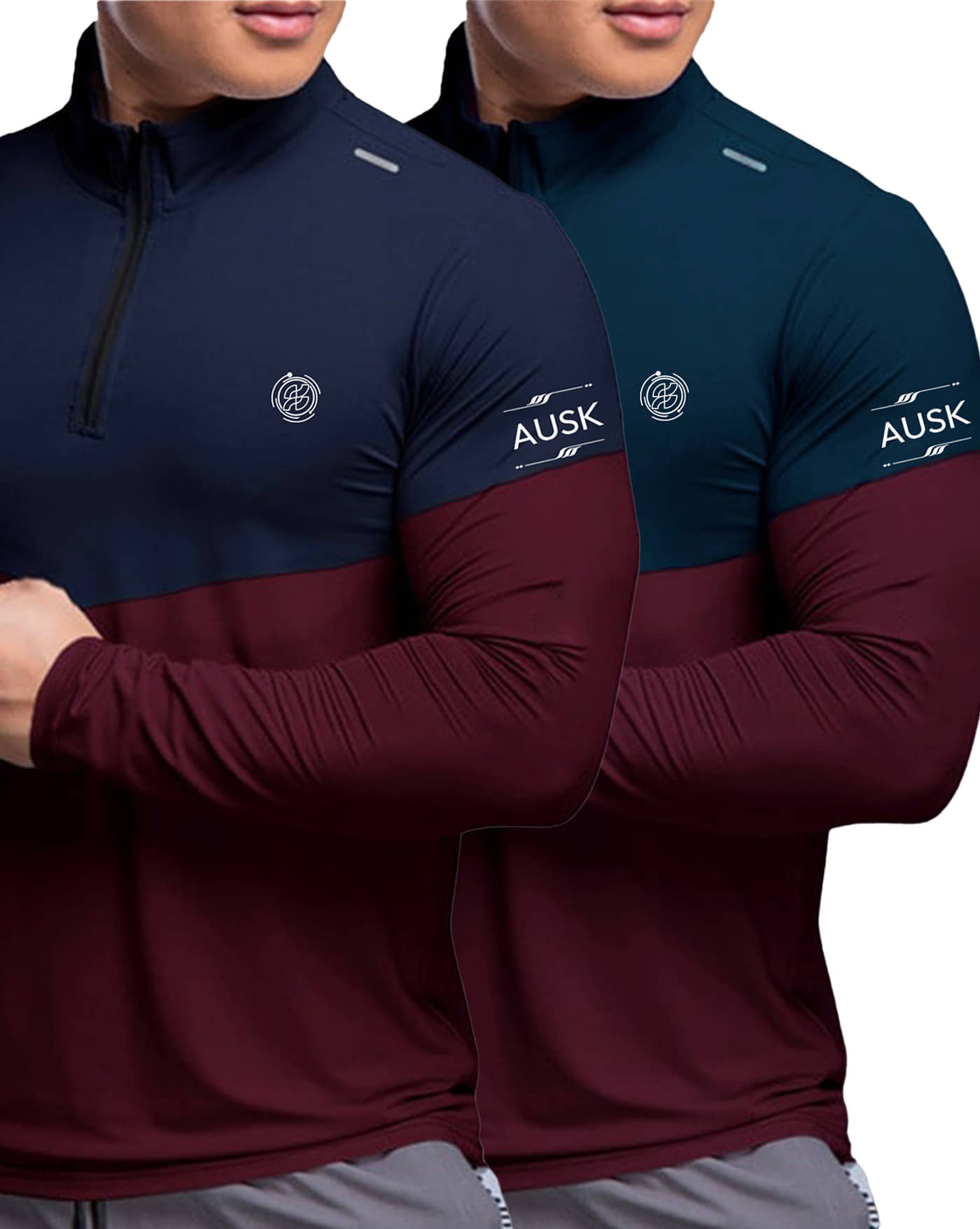 AUSK Pack of 2 Cotton Blend Regular Fit Men's T-Shirt ( Blue )