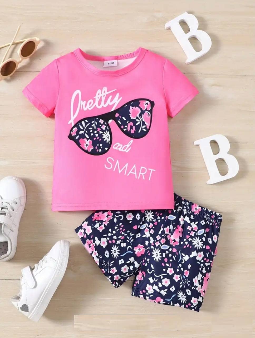 CUTEVIBE Pack of 1 Girls Cotton Blend Top With Shorts ( Deep Pink )