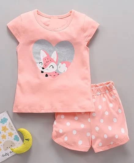 CUTEVIBE Pack of 1 Baby Girls Cotton Blend Top & Shorts ( Peach )