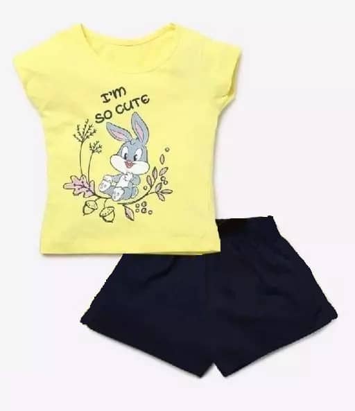 CUTEVIBE Pack of 1 Girls Cotton Blend Top With Shorts ( Yellow )