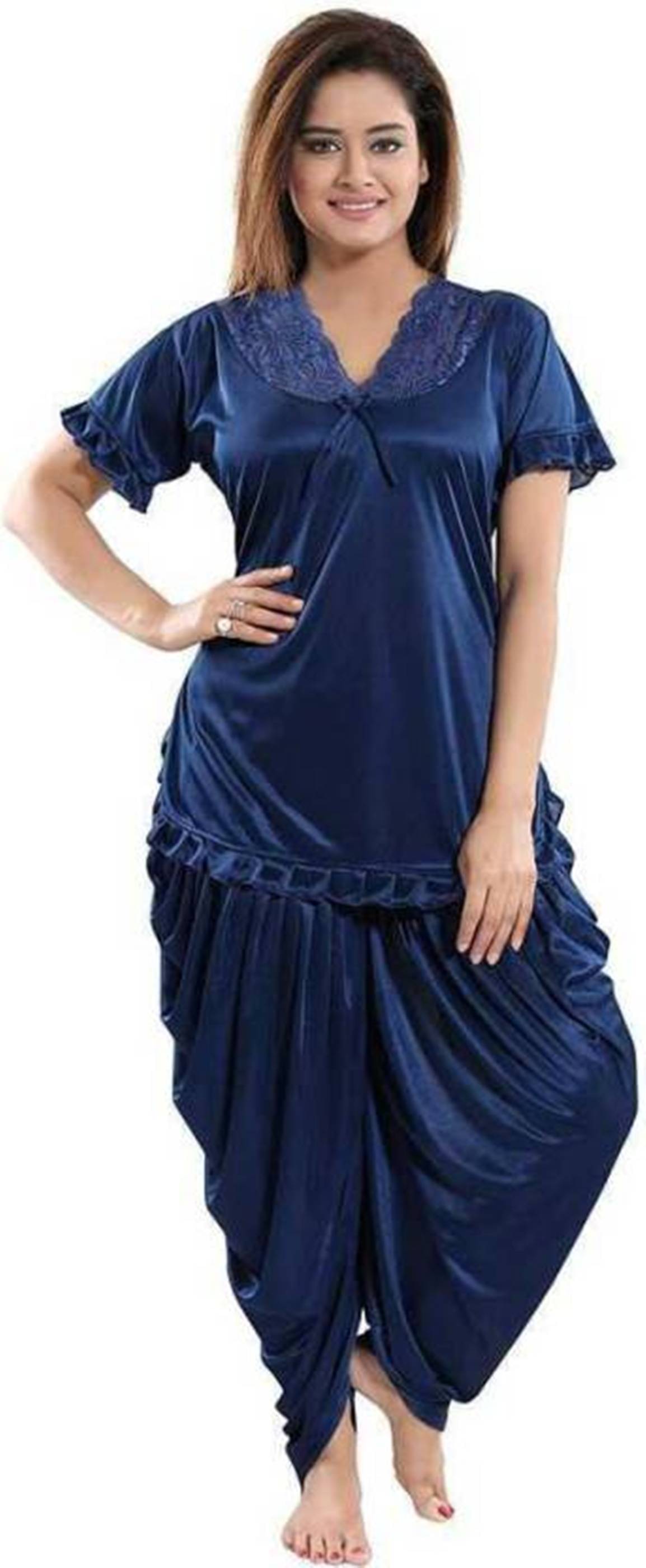     			Gangomi Navy Blue Satin Women's Nightwear Nightsuit Sets ( Pack of 1 )